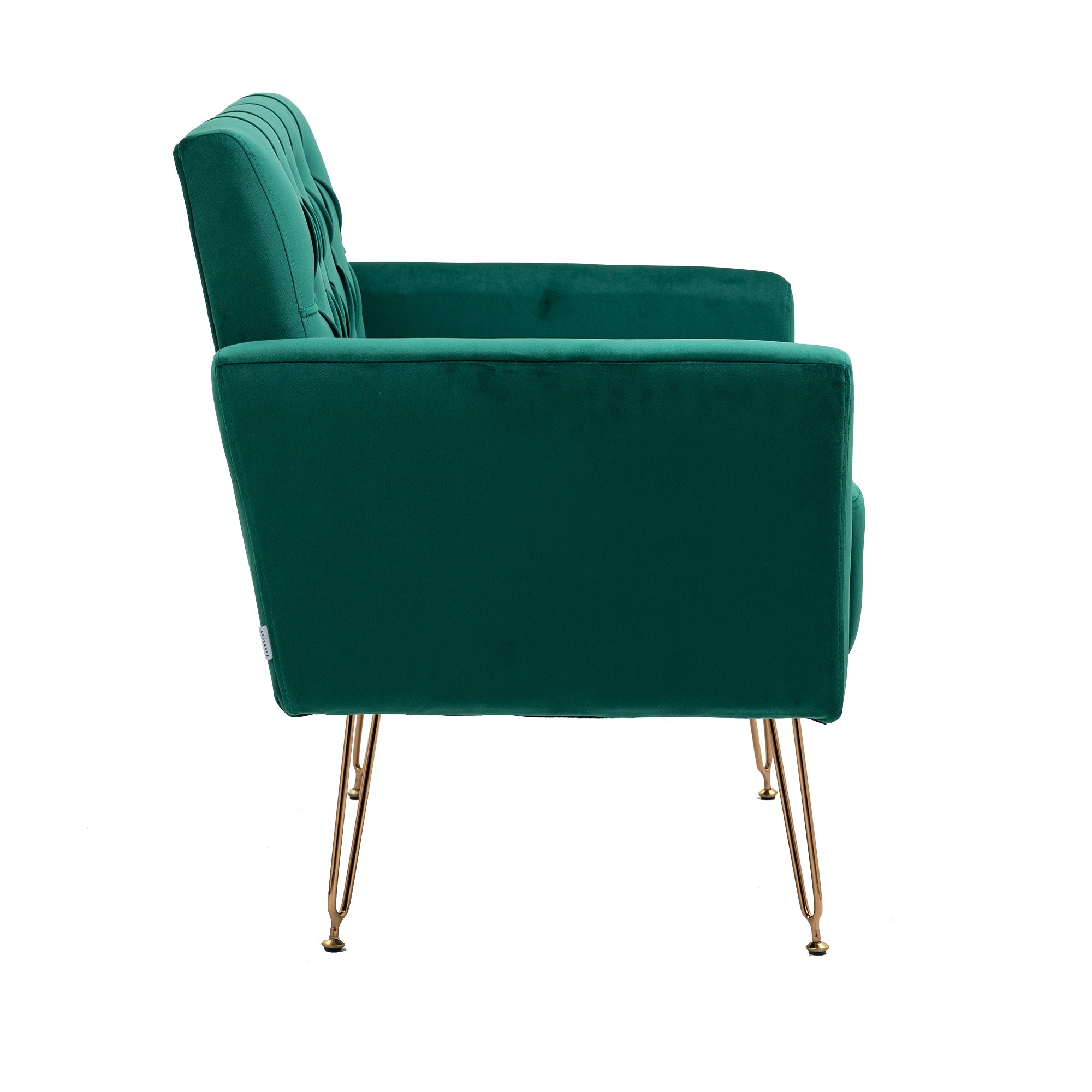 COOLMORE Velvet Armchair Single Sofa Modern Tufted Upholstered Side Reading Chairs with Arm and Gold Metal Leg for Living Room Bedroom (Green)