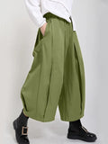 Plus Size Wide Leg Pleated Detail Cropped Pants