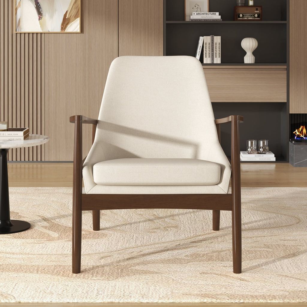 U-Can Accent Chair, Mid-Century Modern Armchair with with Solid Wood Frame, Reading Leisure Chair with High Back for Living Room