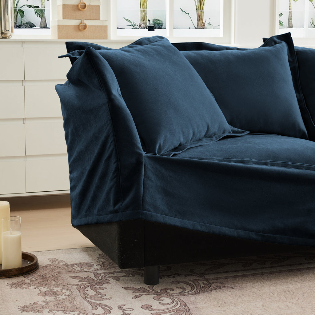 Slipcovered Sofa Couch, Modern 3 Seater Sofa with Suppleness Armrests,Deep Seat Sofa with Soft Multiple Big Pillows, Comfy Couch for Living Room, Apartment,Chenille, Blue