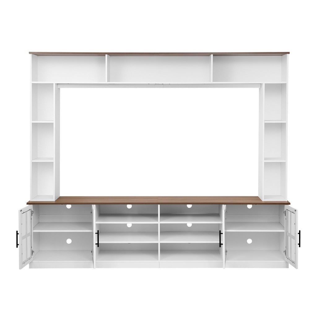 U-Can 95.5' W Wall Unit Entertainment Center with Bookshelves for TVs up to 80', Modern TV Stand Media Console with Cabinets, Tempered Glass Doors and Adjustable Shelves for Living Room