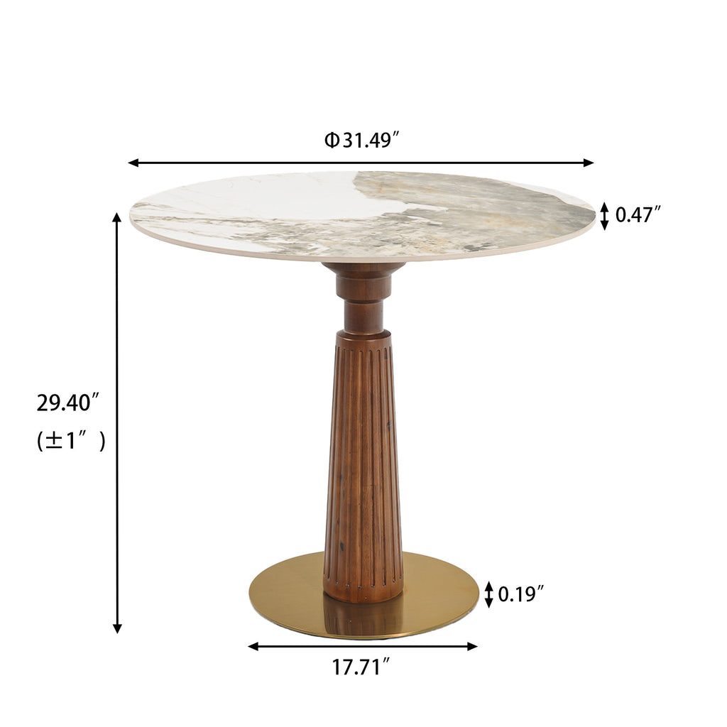 Modern Round Dining Table, 33.5' Sintered Stone Table with Wooden Leg & Gold Base, 2 - Person Kitchen Table for Small Space, 150lbs Weight Capacity(Only the Negotiation Table)