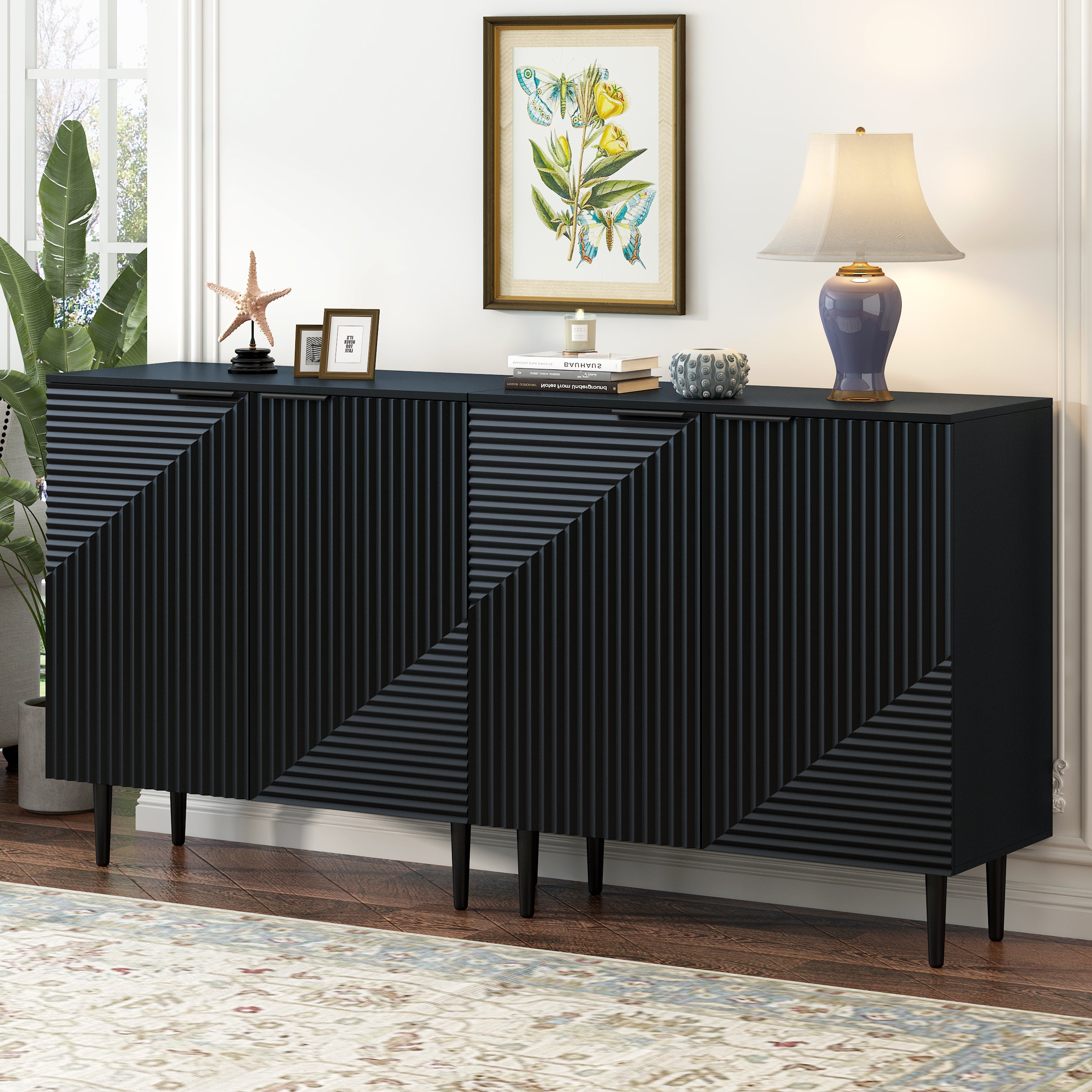 Mirod Set of 2 Modern Minimalist Side Cabinets,Versatile Storage Solution,Adjustable Shelves,Stylish Geometric Door Design,Perfect as TV Stand