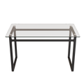 Modern Minimalist Rectangular Glass Dining Table for 4-6 with Tempered Glass Tabletop and Black Chrome Metal Legs