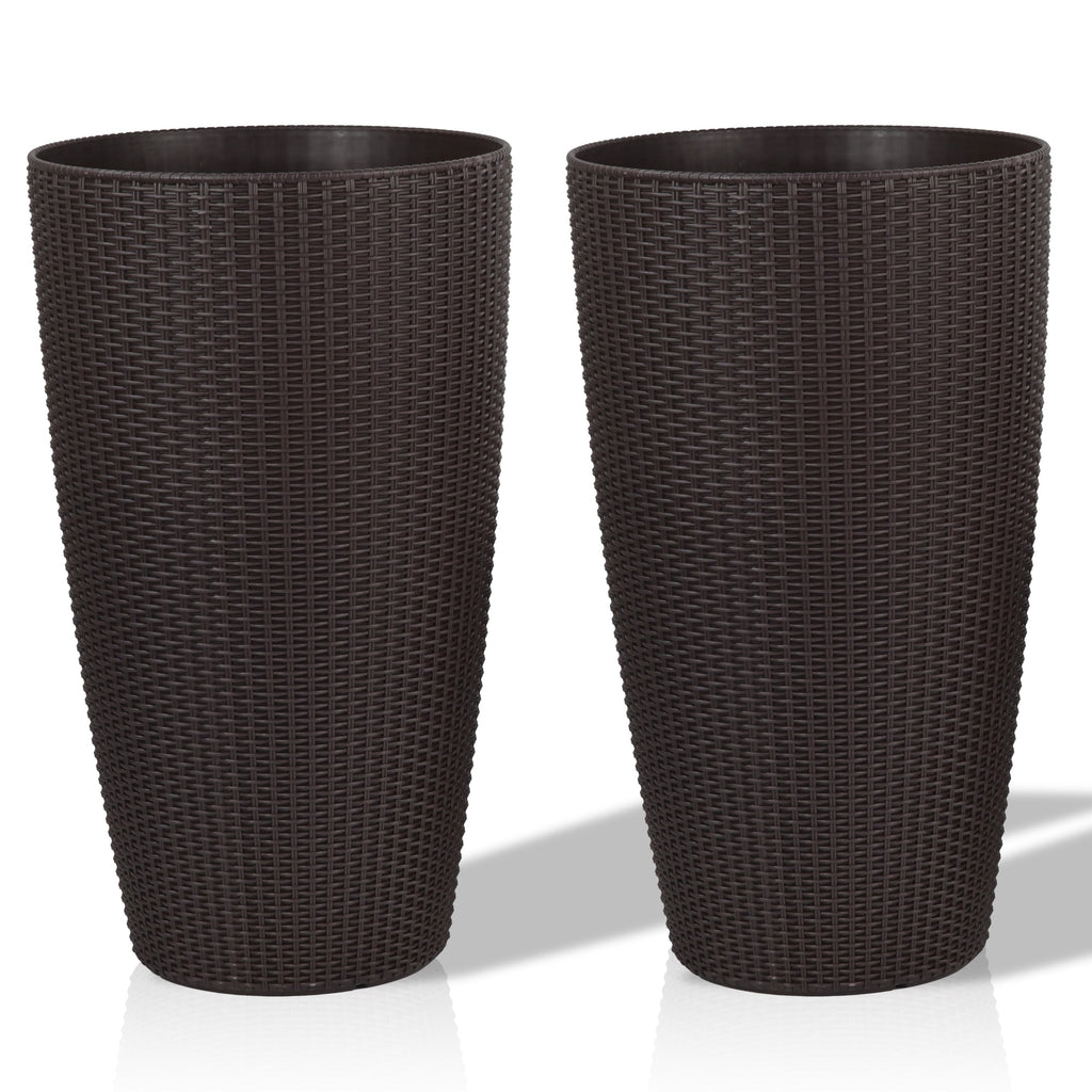 Indoor/Outdoor Modern The appearance is made of imitation rattan Design Planter,22.5 inch Brown Plastic Large Plant Pot With Automatic Watering System for Home and Garden  (Brown, 22.5 inch - 2 Pack)