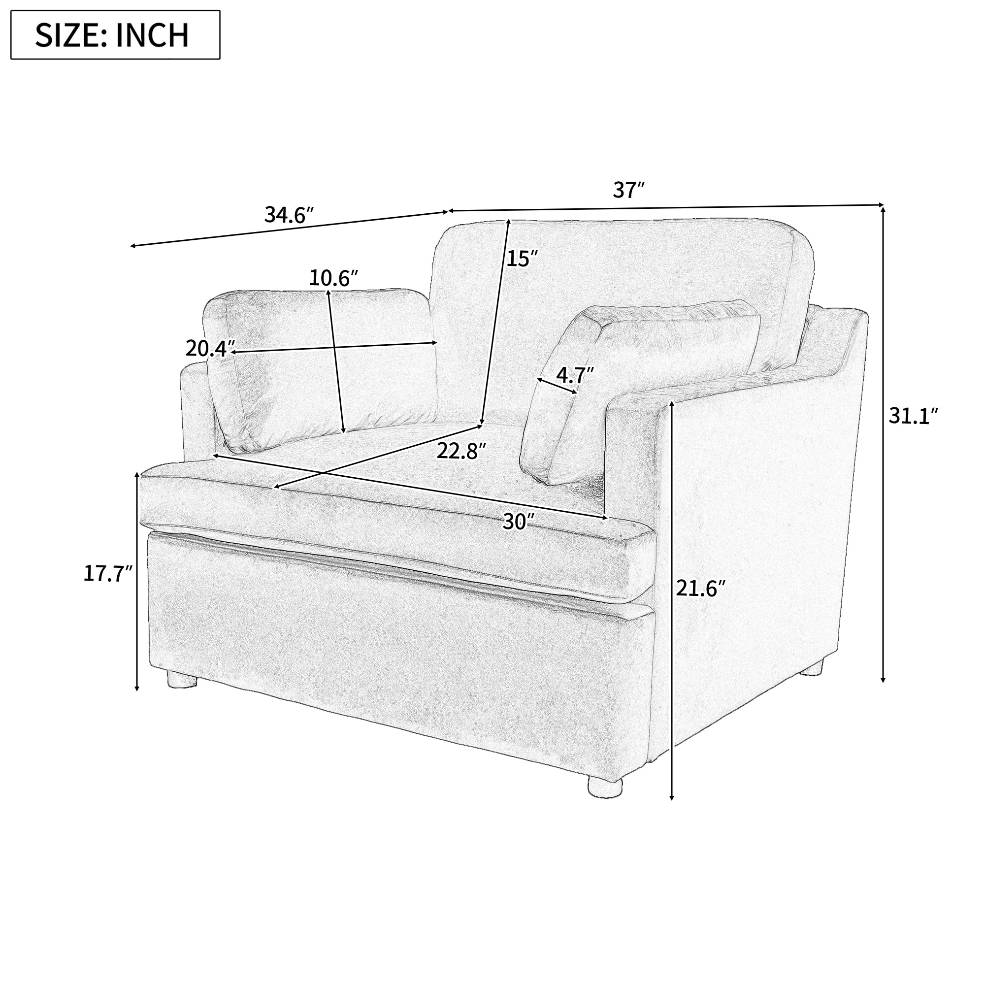 Oversized Accent Chair - Comfortable Armrest Cushions, Versatile Neutral Style, Elegant Design, Durable Frame blue