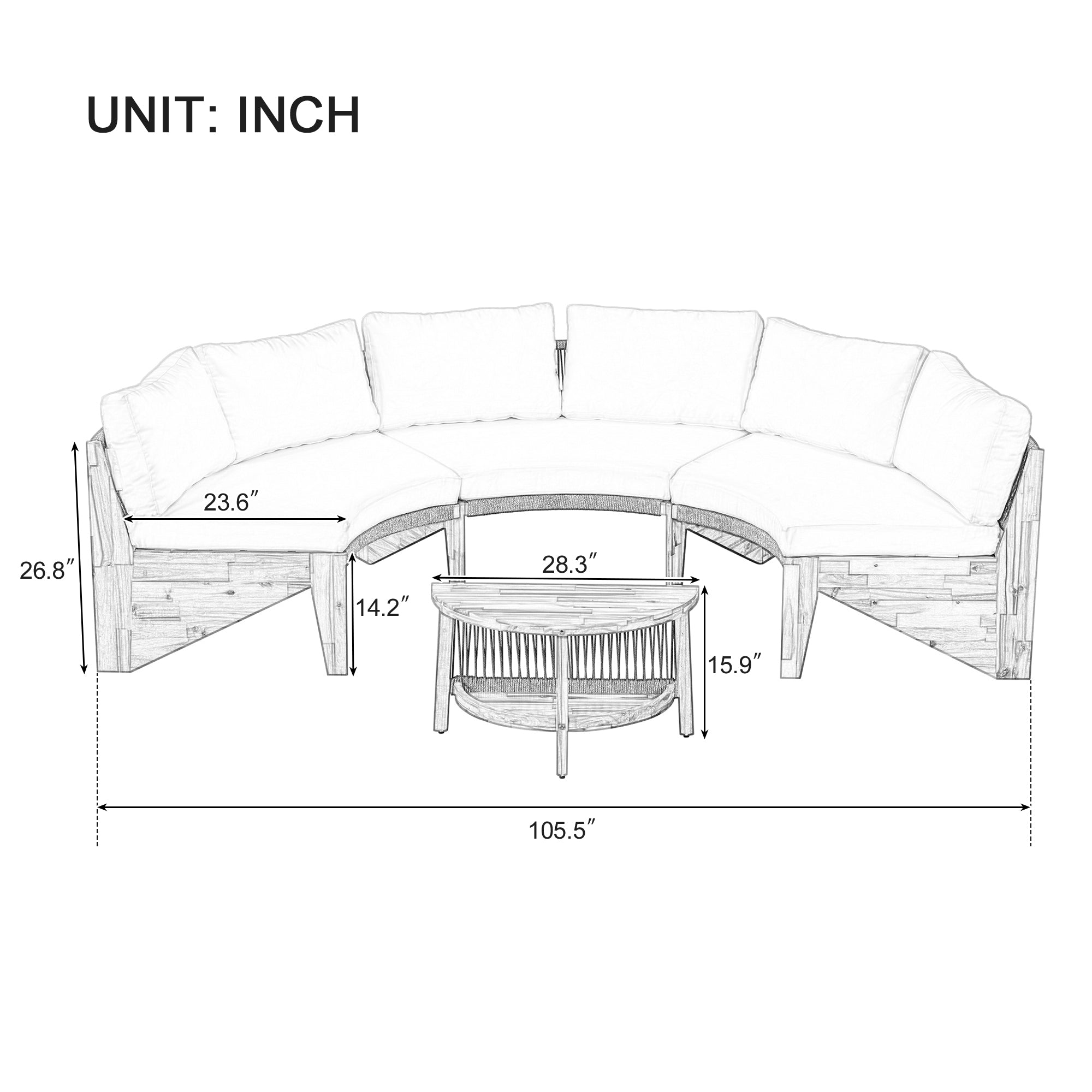 U_STYLE 6 - Person Outdoor Seating Group with Cushions and A Coffee Table(old sku:WY000379AAA)
