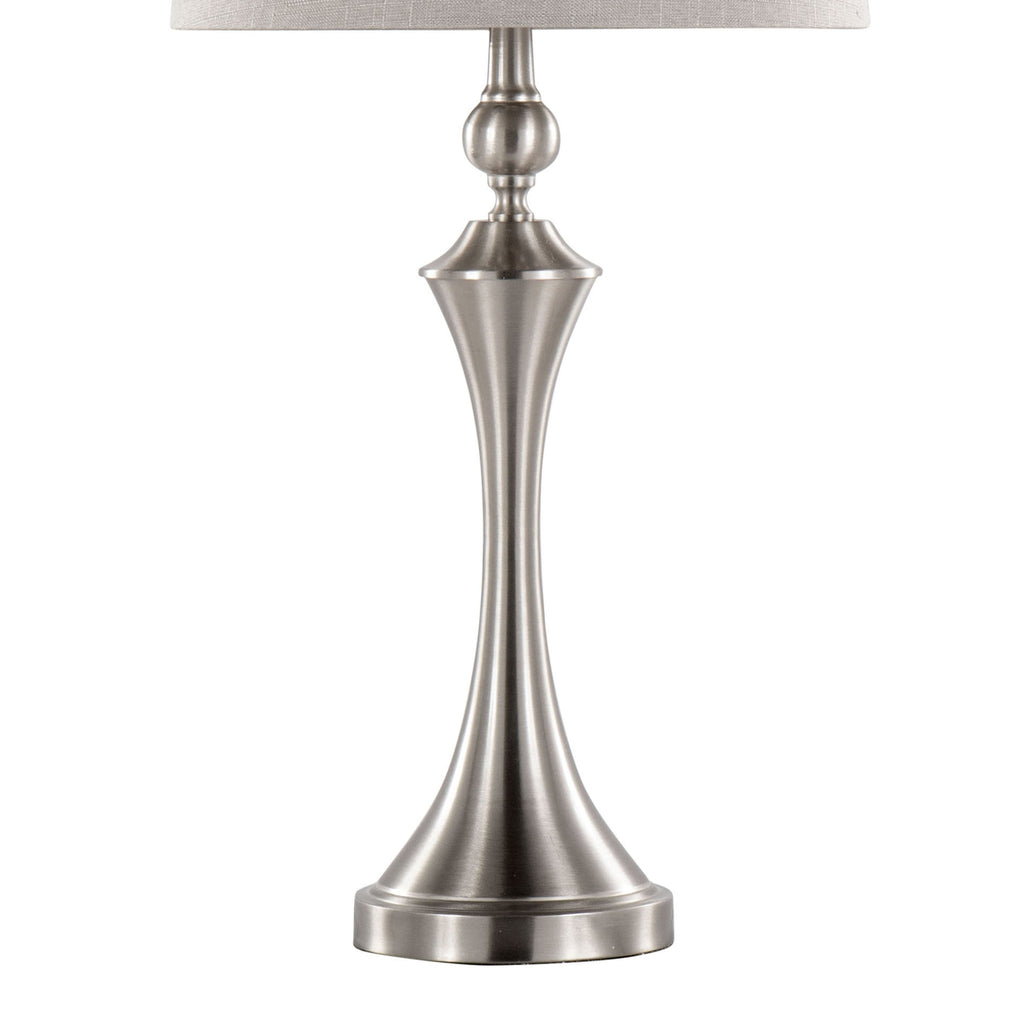Flint 30' Contemporary Metal Table Lamp in Brushed Nickel with Taupe Textured Slub Linen Shade and Built-In USB Port from Grandview Gallery by LumiSource - Set of 2