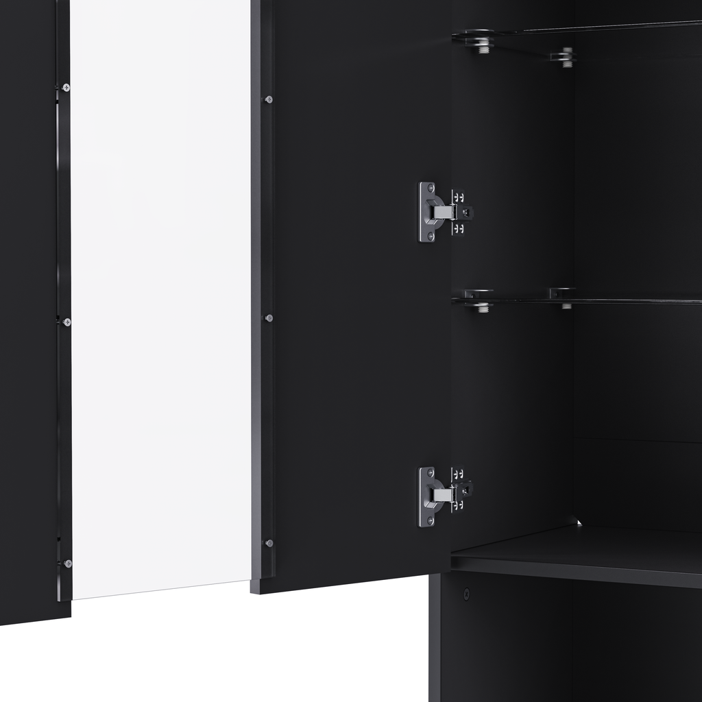 ON-TREND Modern TV Stand with 34.2' Non-heating Electric Fireplace, High Gloss Entertainment Center with LED Lights, Media Console with Tempered Glass Shelves for TVs up to 75', Black