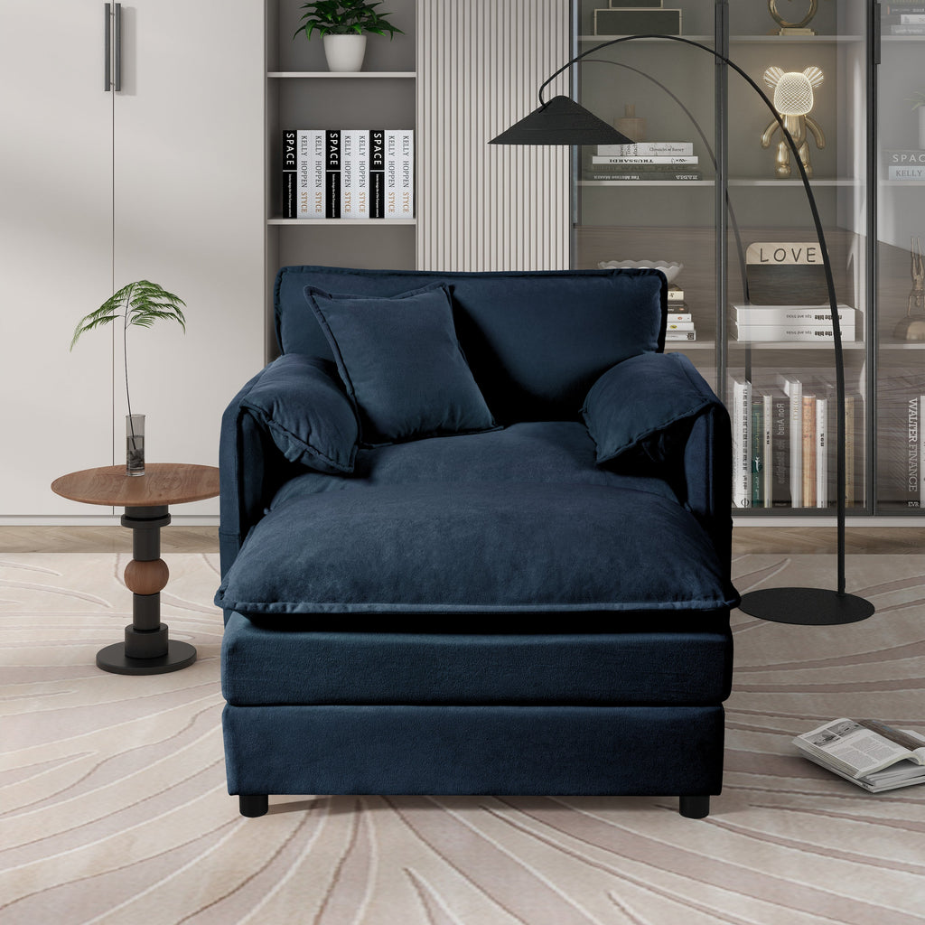 Oversized 57.48' Recliner Chair with Movable Ottoman - Soft Chenille Upholstered Indoor Lounge Chair for Living Room or Bedroom,DIY Combination,Blue