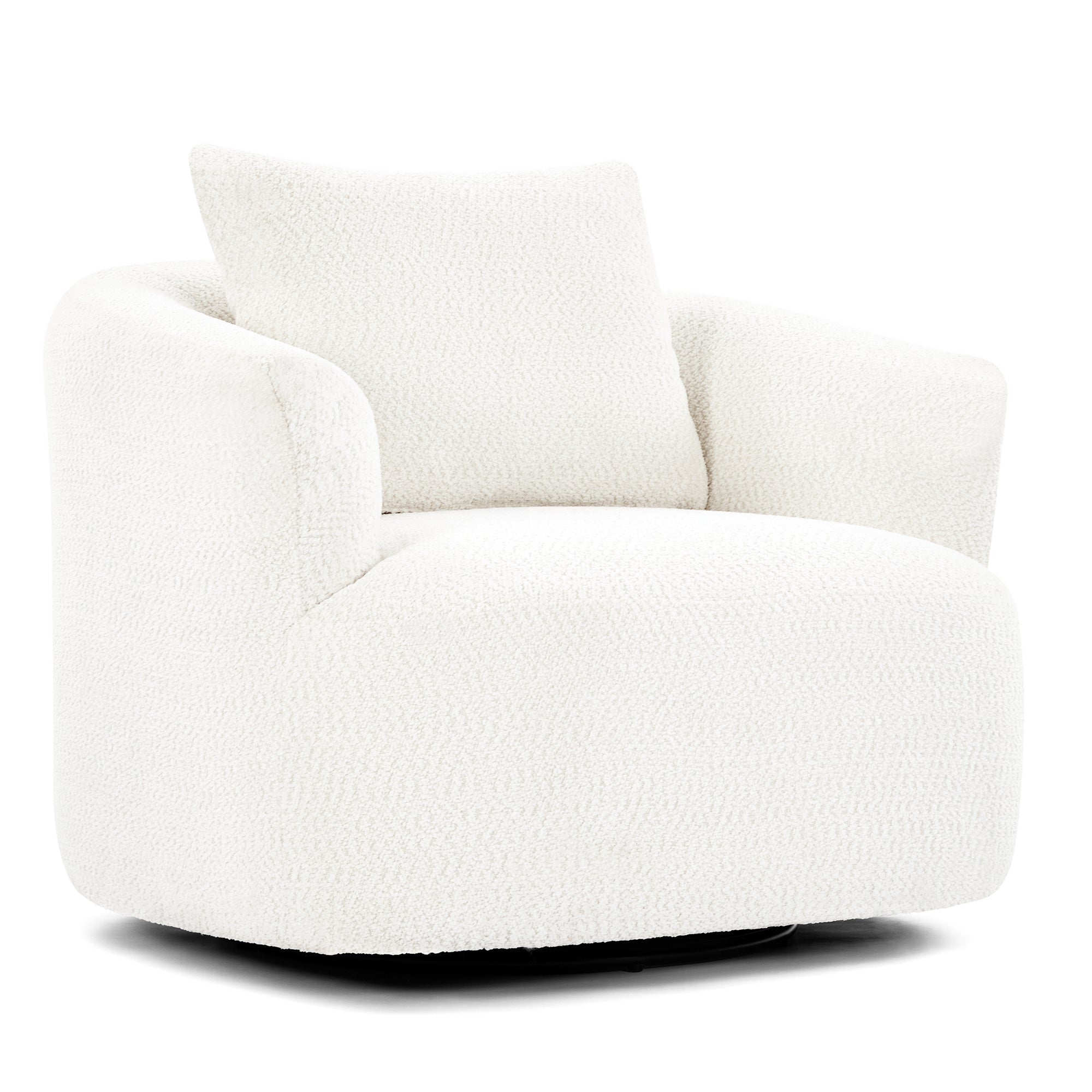 360° Swivel Barrel Sofa Chair with Throw Pillow, Chenille Upholstered Accent Chair, Beige, 38.2'