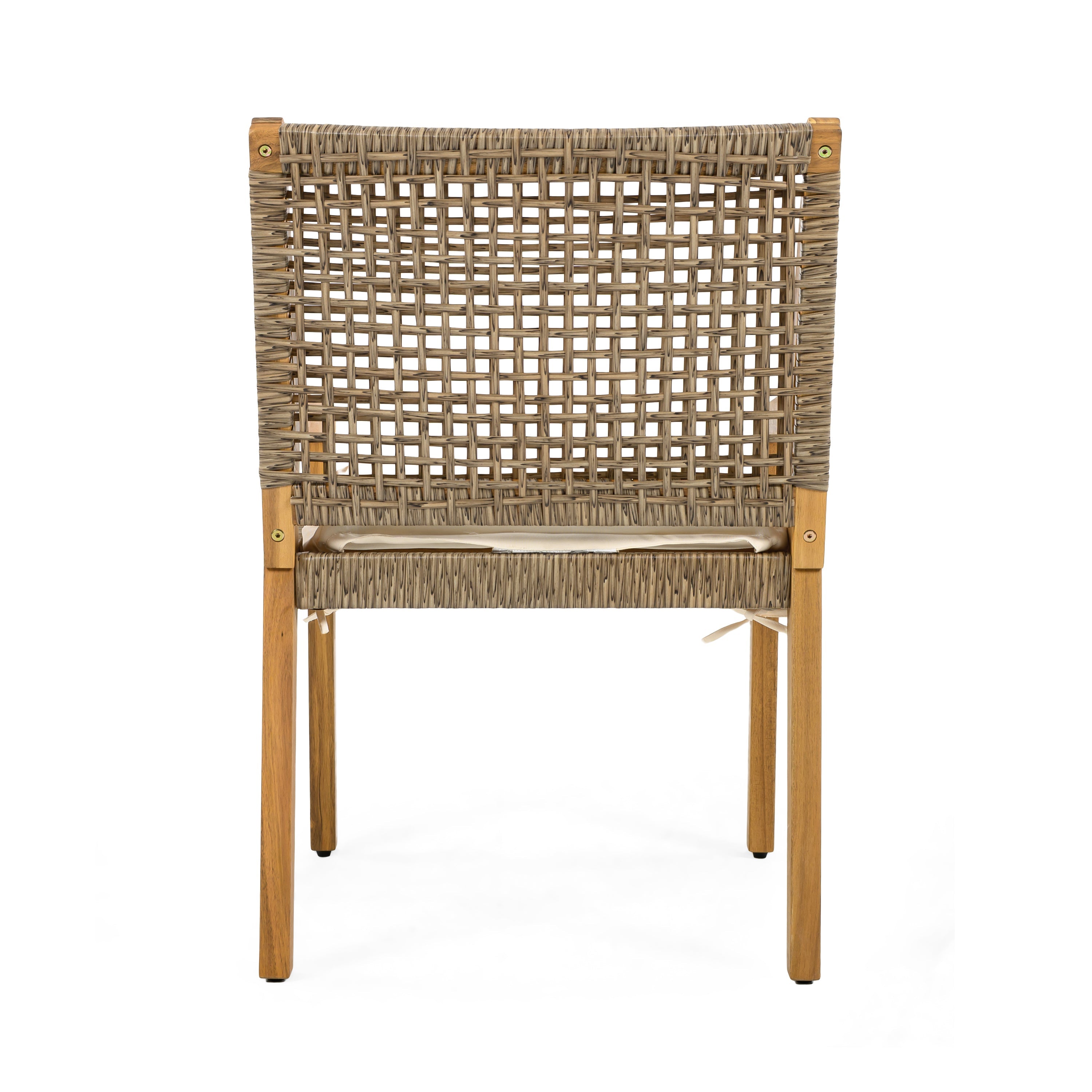 Outdoor Dining Set – Premium Acacia Wood Della Table & Wicker Chairs with Cream Cushion for Comfortable Dining Experience,Suitable for large gatherings(1 Table + 6 Chairs)