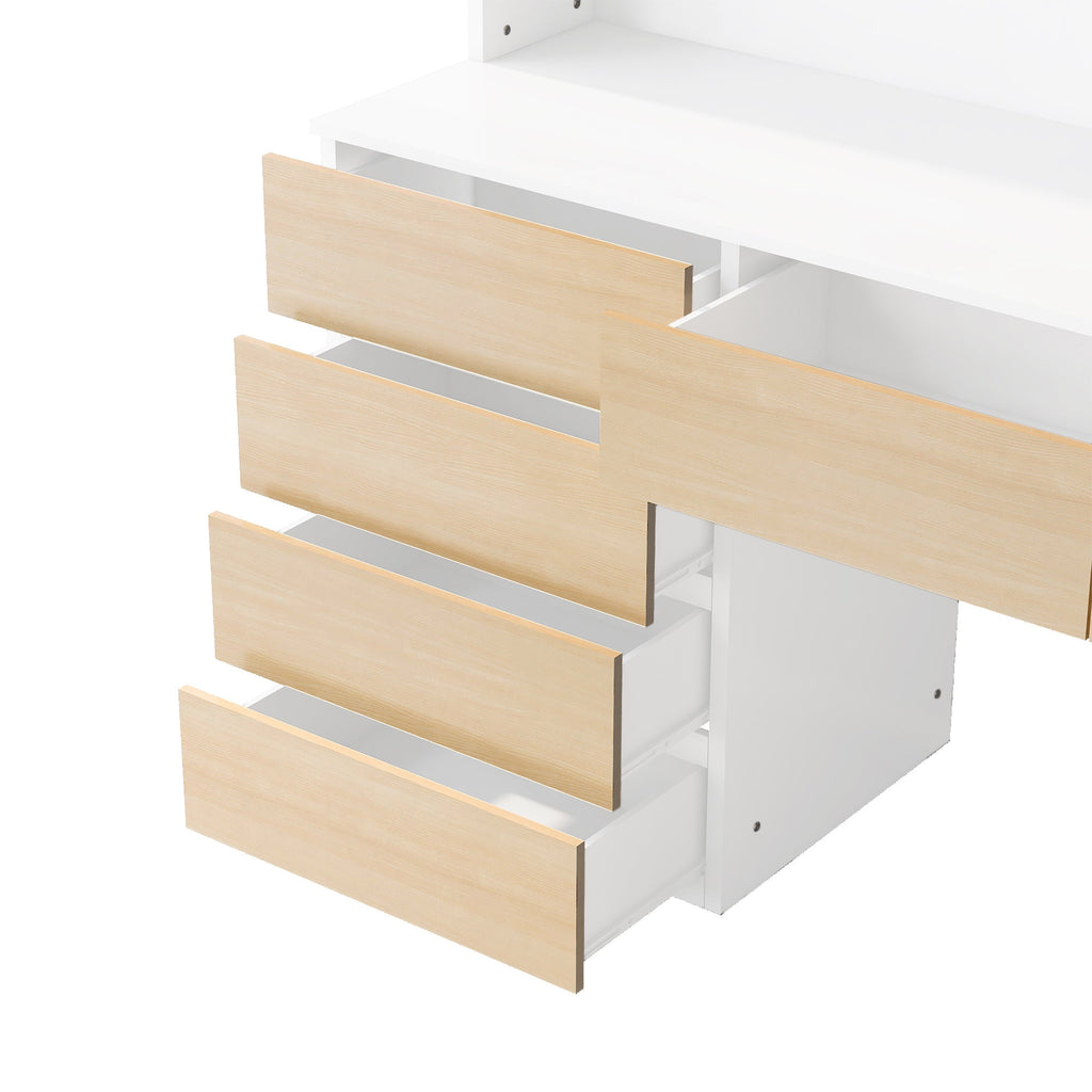 2 Door Wooden Storage Desk Wardrobe for Bedroom with Shelves and Drawers,Natural