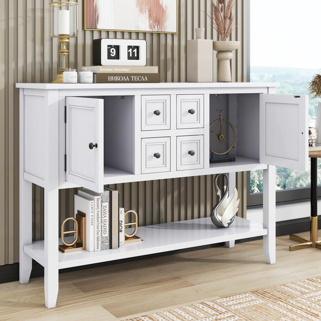 TREXM Cambridge Series  Ample Storage Vintage Console Table with Four Small Drawers and Bottom Shelf for Living Rooms, Entrances and Kitchens (White, OLD SKU: WF190263AAA)