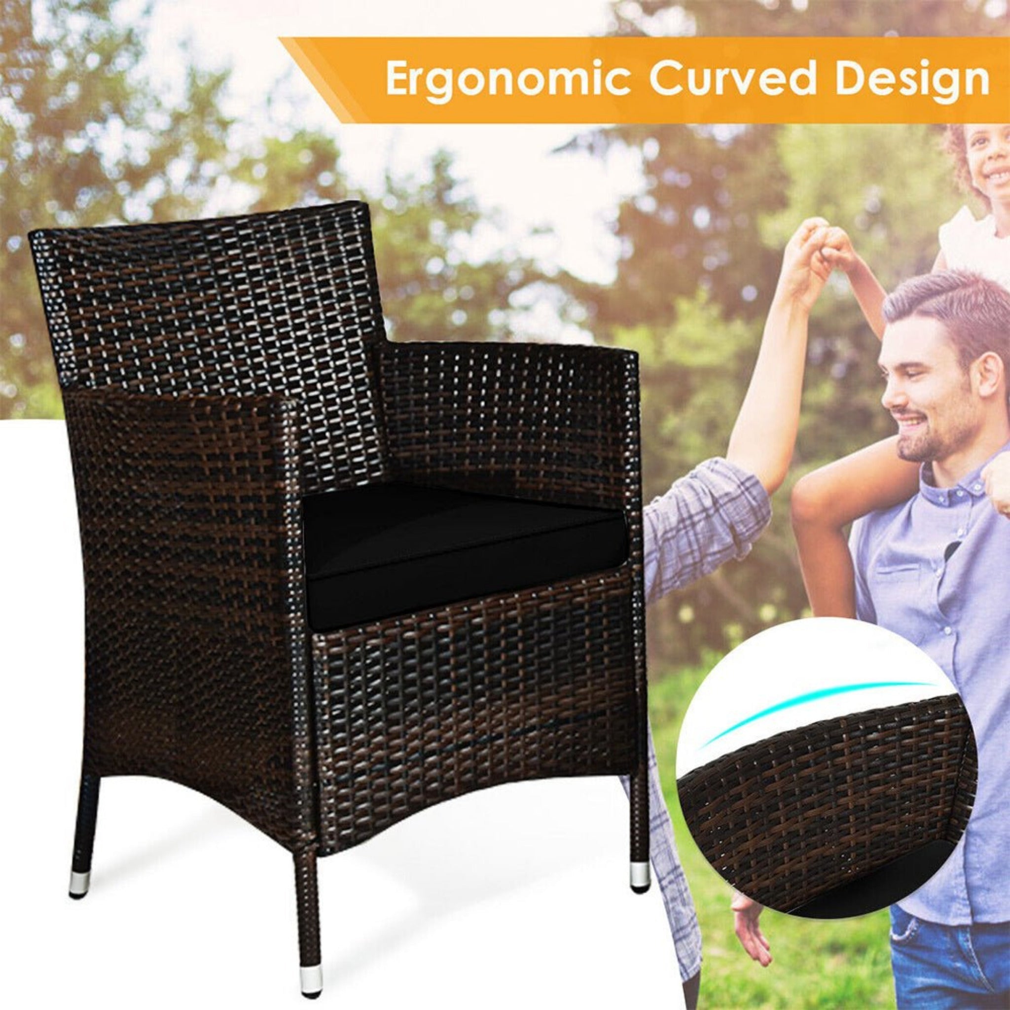 4PCS Outdoor Rattan Patio Furniture Set With Cushions & Coffee Table (SAK75463)