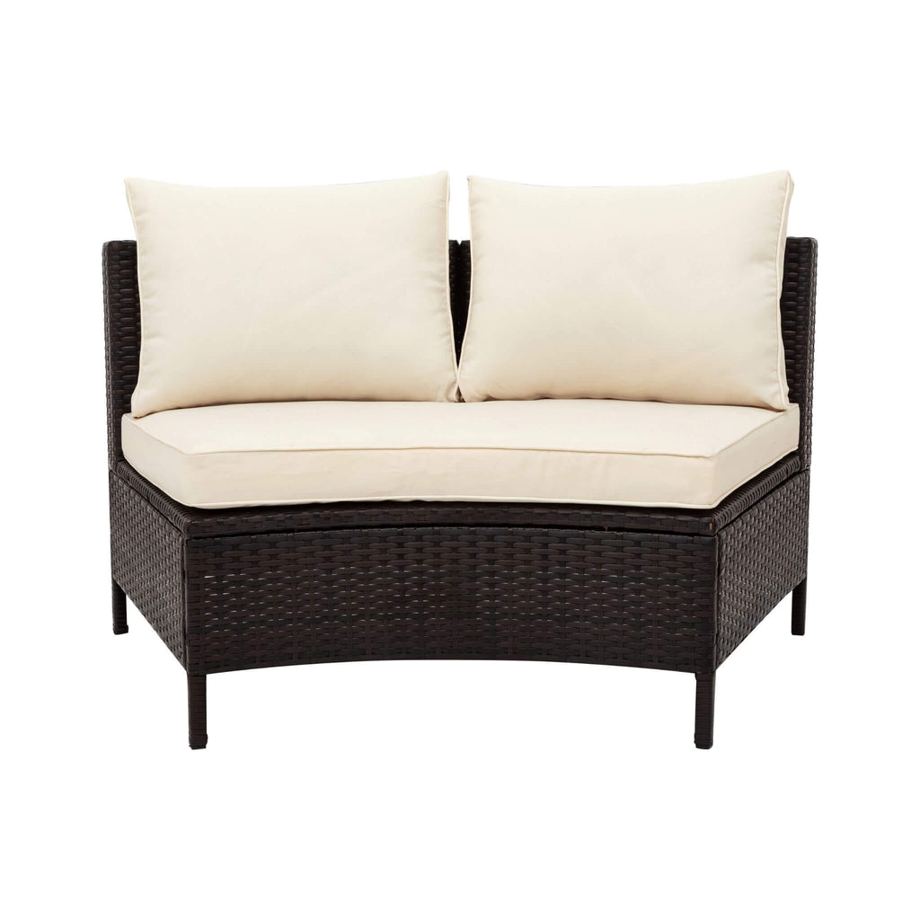 Premium 5-Piece All-Weather Half-Moon Outdoor Rattan Wicker Patio Sectional Sofa Furniture Set With Tempered Glass Table (SAK32615)