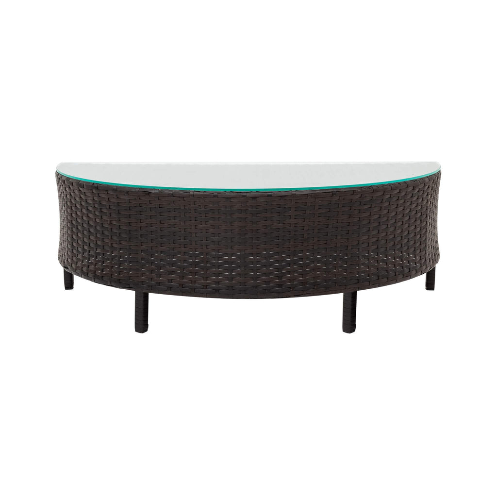 Premium 5-Piece All-Weather Half-Moon Outdoor Rattan Wicker Patio Sectional Sofa Furniture Set With Tempered Glass Table (SAK32615)