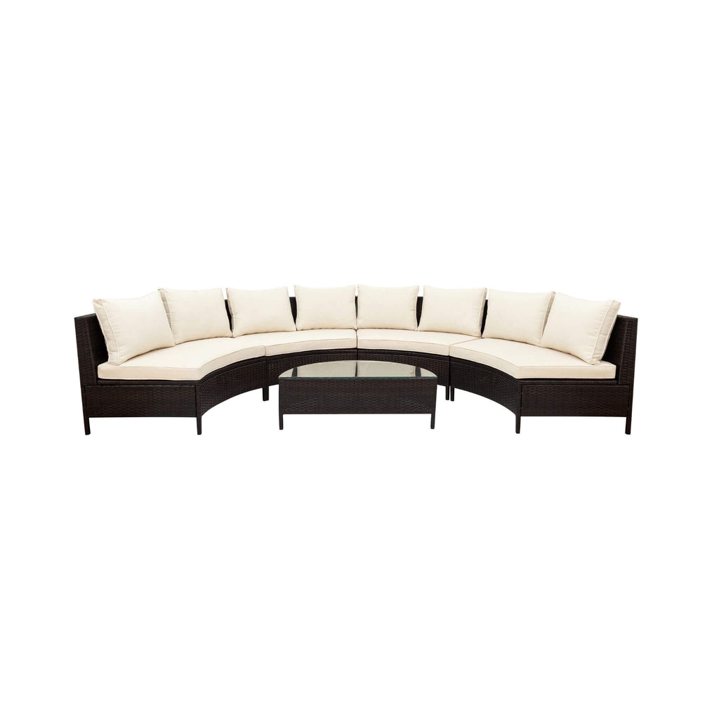 Premium 5-Piece All-Weather Half-Moon Outdoor Rattan Wicker Patio Sectional Sofa Furniture Set With Tempered Glass Table (SAK32615)