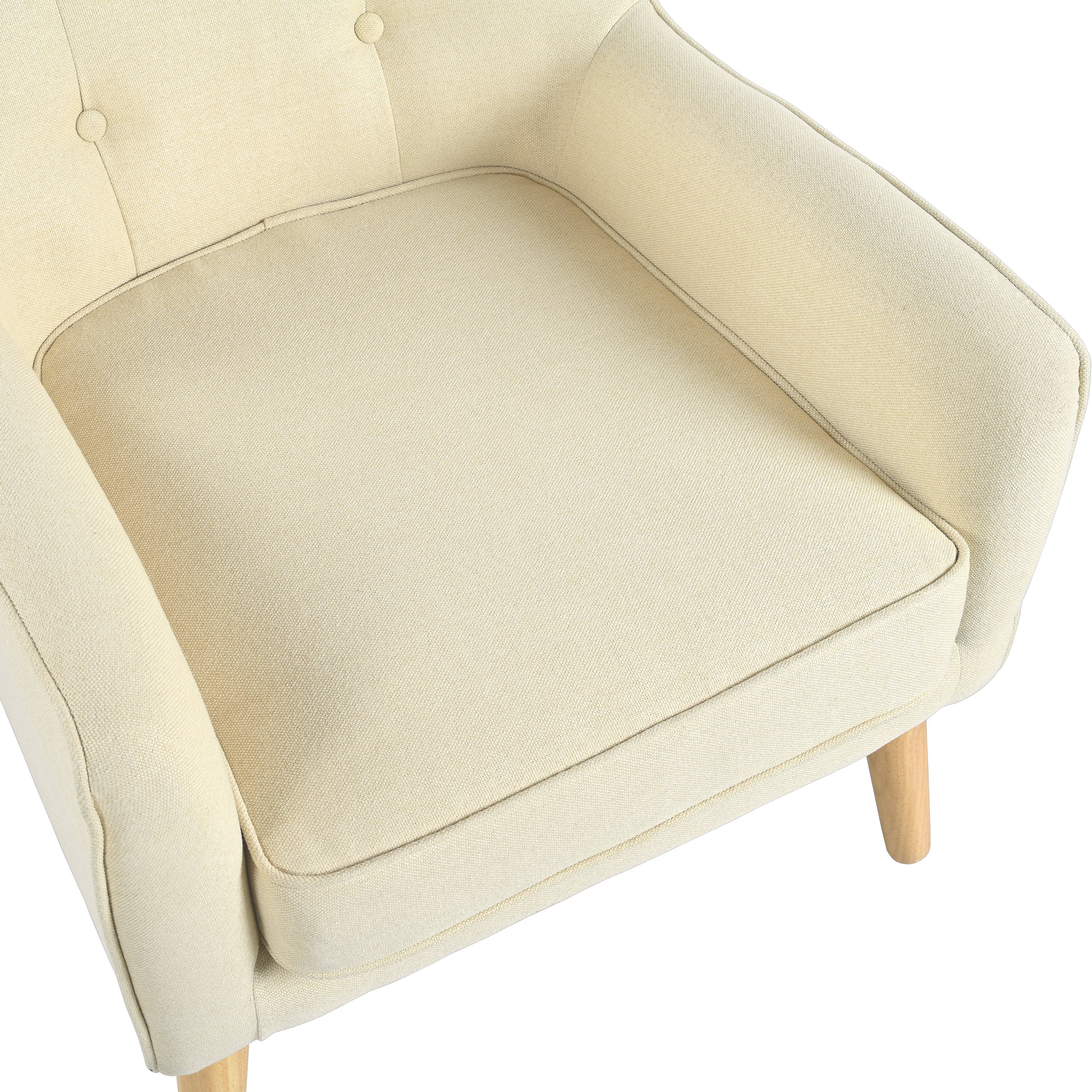 Mid-Century Modern Armchair - Tufted Fabric Accent Chair with Solid Wood Legs for Living Room, Bedroom & Office - Comfortable Polyester Upholstery - Classic Button-Tufted Back & Tapered Design