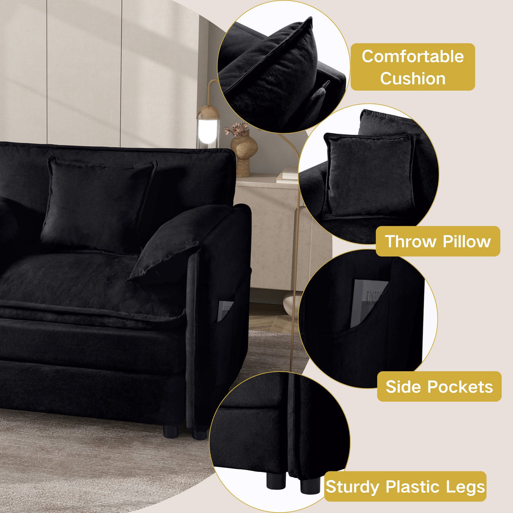 Oversized Deep Seat Sectional Sofa, Green Modern Chenille Cloud Couch, Large 3 Seater Modular Sofa with 3 Pillows for Living Room Bedroom Apartment Office,DIY Combination,Black