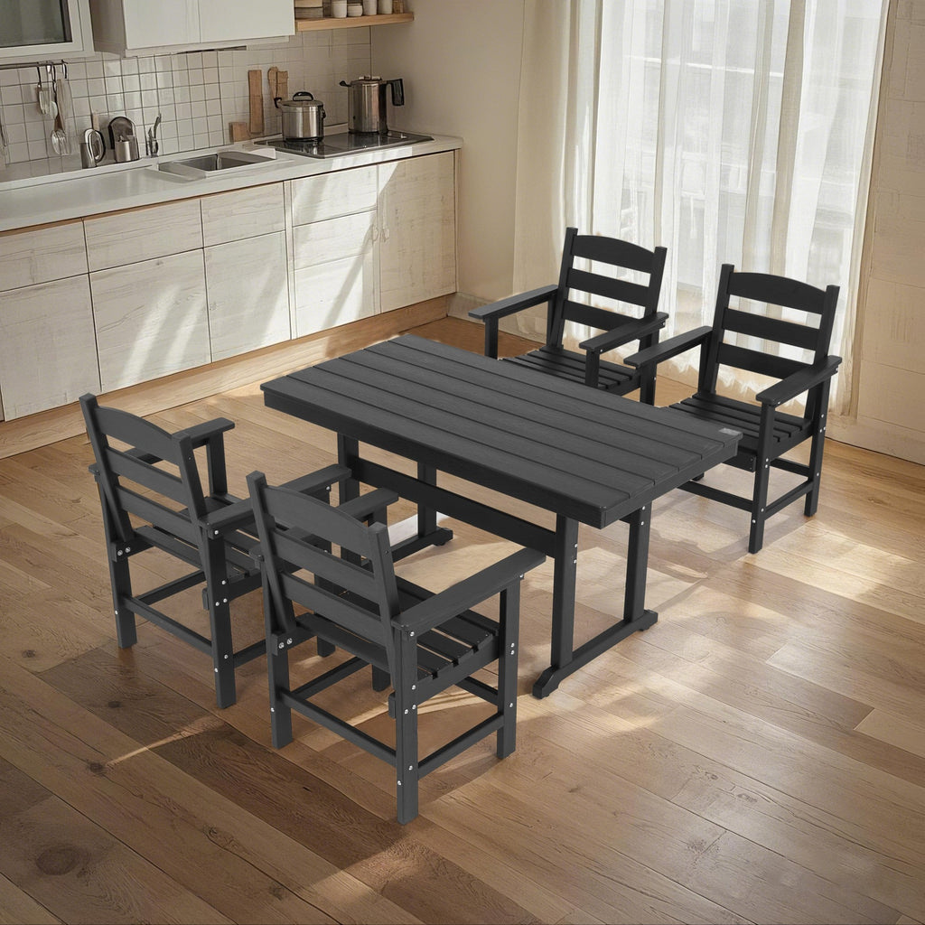 5 Piece HDPE Patio Outdoor Furniture Set for 4, Dining Table and Chairs,51'' Outdoor Dining Table , Outdoor Dining Set for Garden, Backyard, Lawn, and Poolside(black)