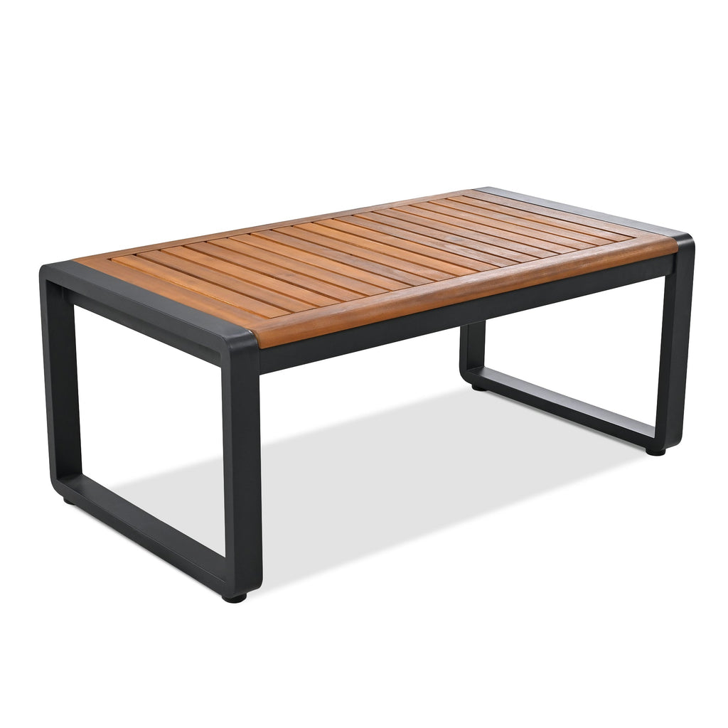 GO Large Size 4-pieces Outdoor Furniture sofa for 5 Person Conversation Set, Garden Sofa Set With Removable Cushion, Metal And Wood Frame Sofa set, Thick Cushions, Acacia Wood Tabletop, Gray