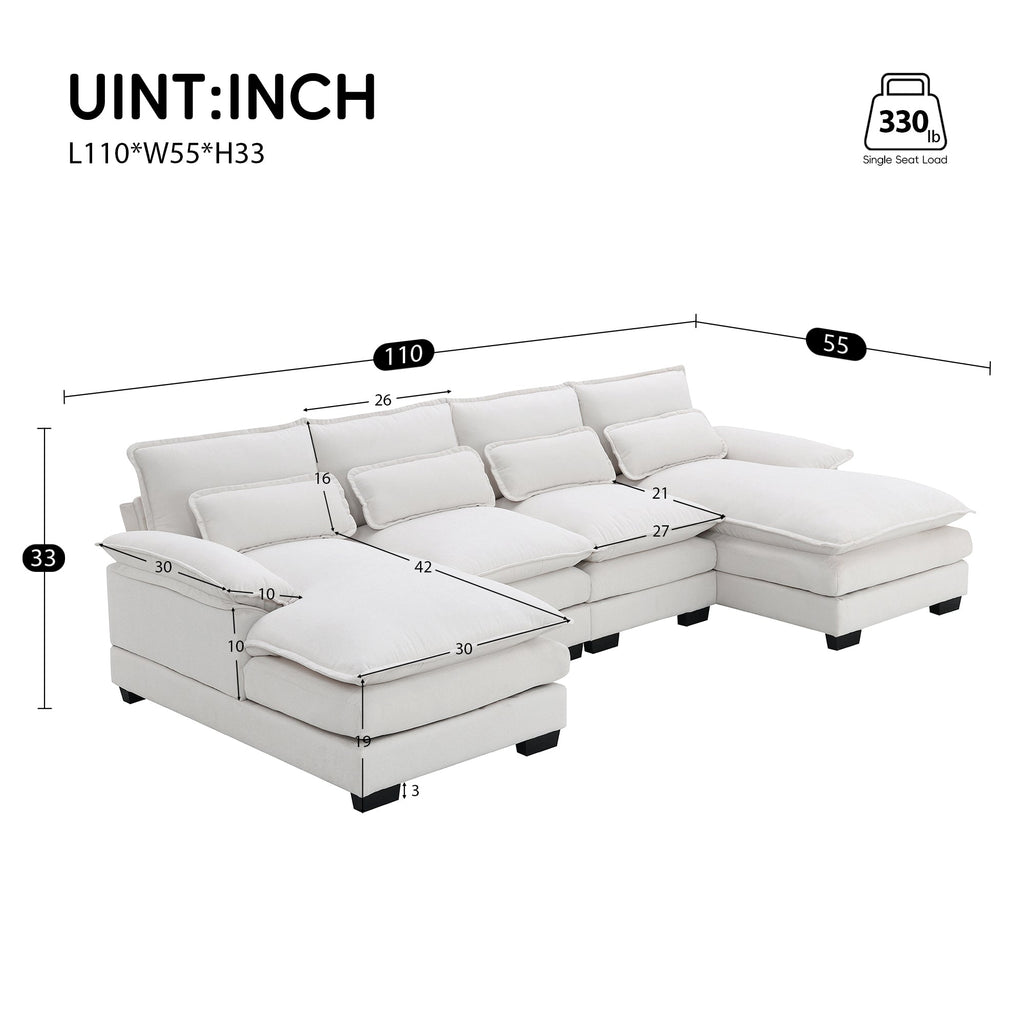 110*55' Modern U-shaped Sectional Sofa with Waist Pillows,6-seat Upholstered Symmetrical Sofa Furniture,Sleeper Sofa Couch with Chaise Lounge for Living Room,Apartment,5 Color