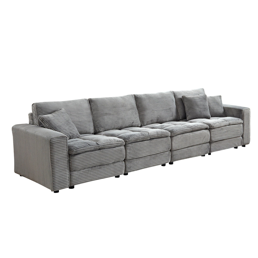 4 Seats(complimentary 2 pillows),Oversized Sectional Sofa,L Shaped Corner Couch with Detachable Seat & Back Cushion, Corduroy Upholstery Convertible Sleeper Sofa&Couch for Living Room