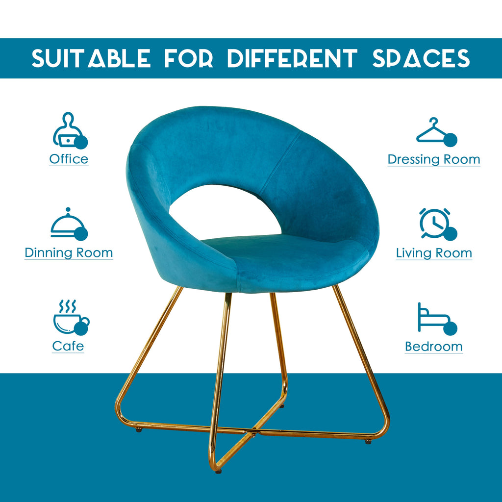 Modern Accent Velvet Chairs Set of 2 Dining Chairs Single Sofa Comfy Upholstered Arm Chair Living Room Furniture Mid-Century Leisure Lounge Chairs with Golden Metal Frame Legs