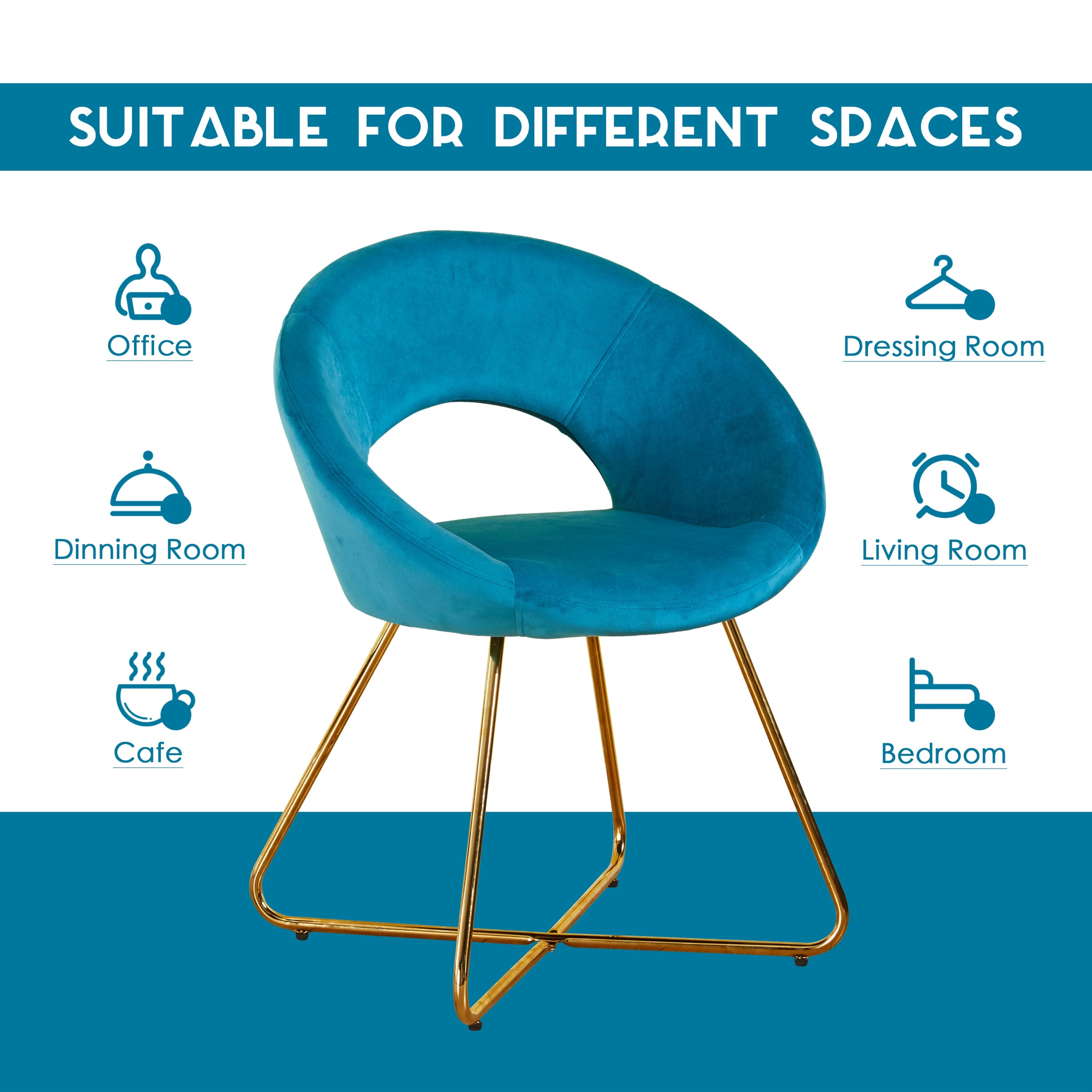 Modern Accent Velvet Chairs Set of 2 Dining Chairs Single Sofa Comfy Upholstered Arm Chair Living Room Furniture Mid-Century Leisure Lounge Chairs with Golden Metal Frame Legs