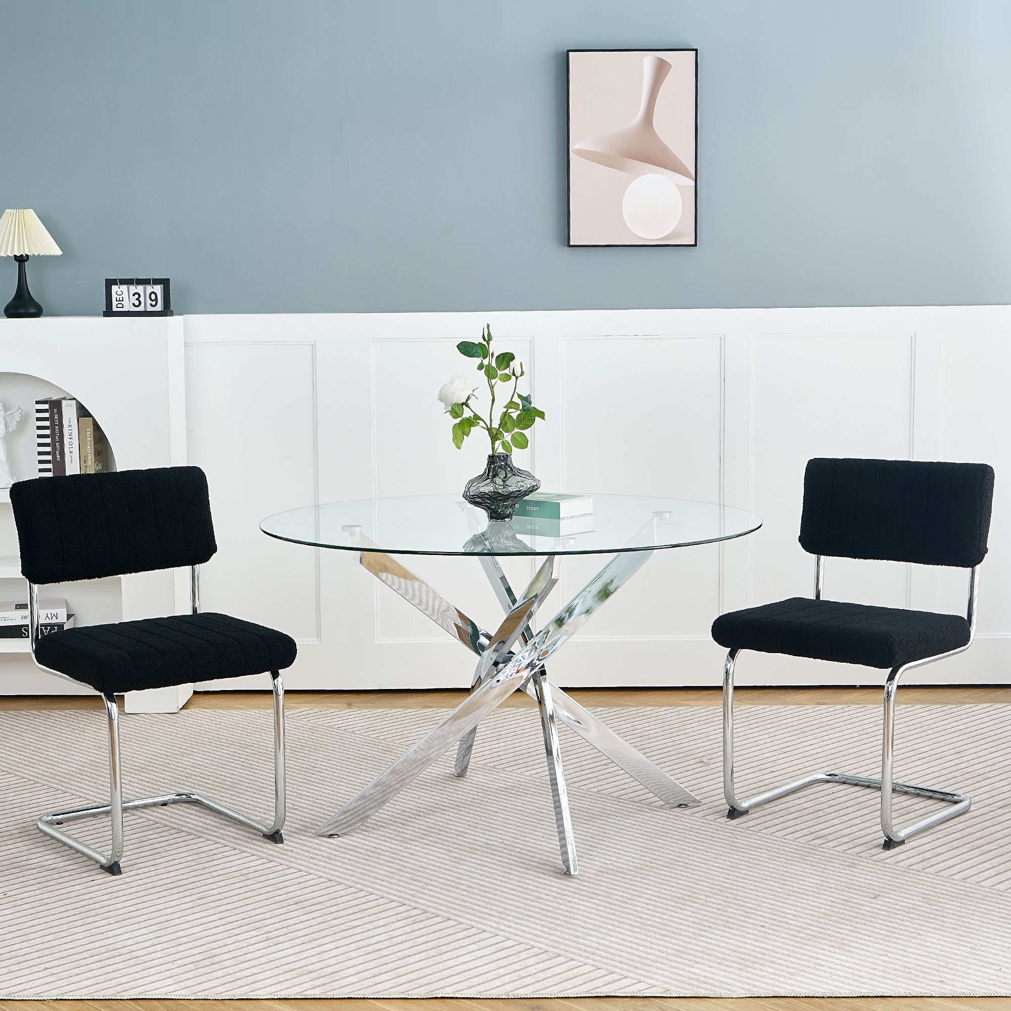 Modern simple glass table, high quality tempered glass metal material, multi-functional office learning table, electroplated square table legs (set of 1)