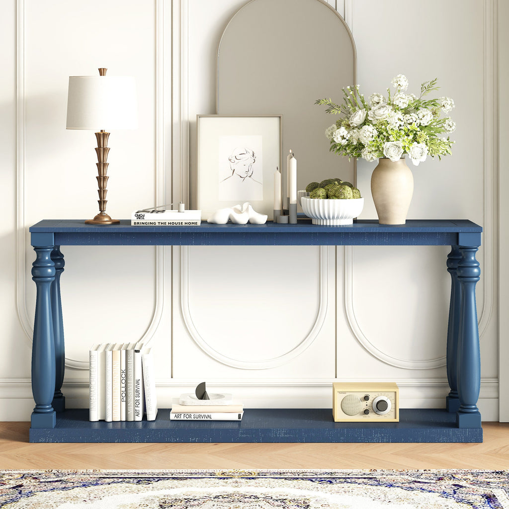 U_STYLE Vintage Wood Grain Console Table with Bottom Shelf and Four Vase Legs, Suitable for Entryway, Hallway, Living Room, Bedroom