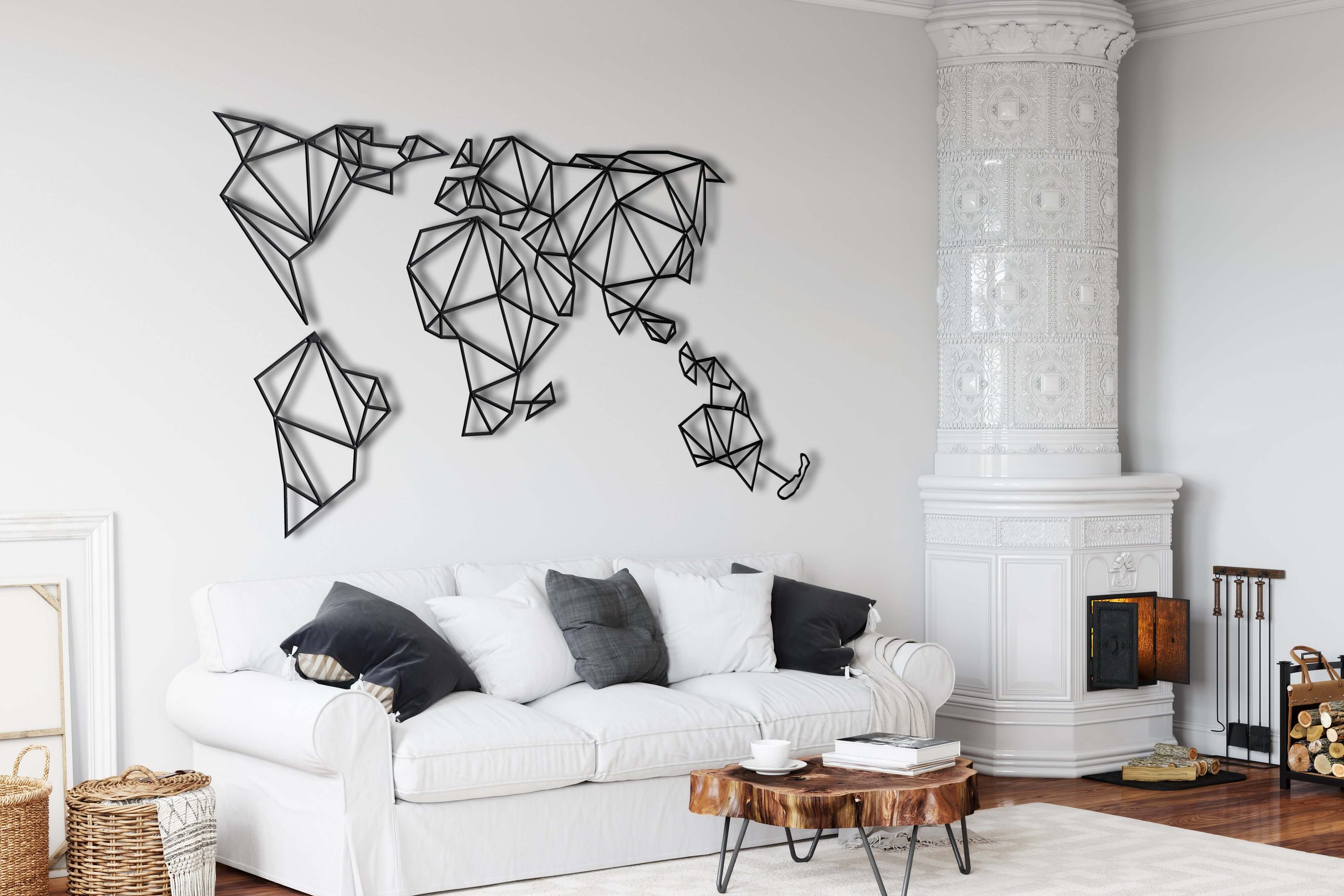 Geometric World Map Metal Wall Art