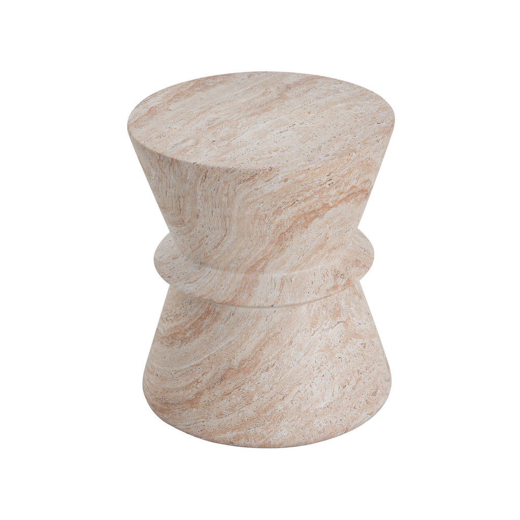 Outdoor/Indoor Lightweight Concrete Side Table with Travertine Finish, Beige, 15.5x15.5x18 inches