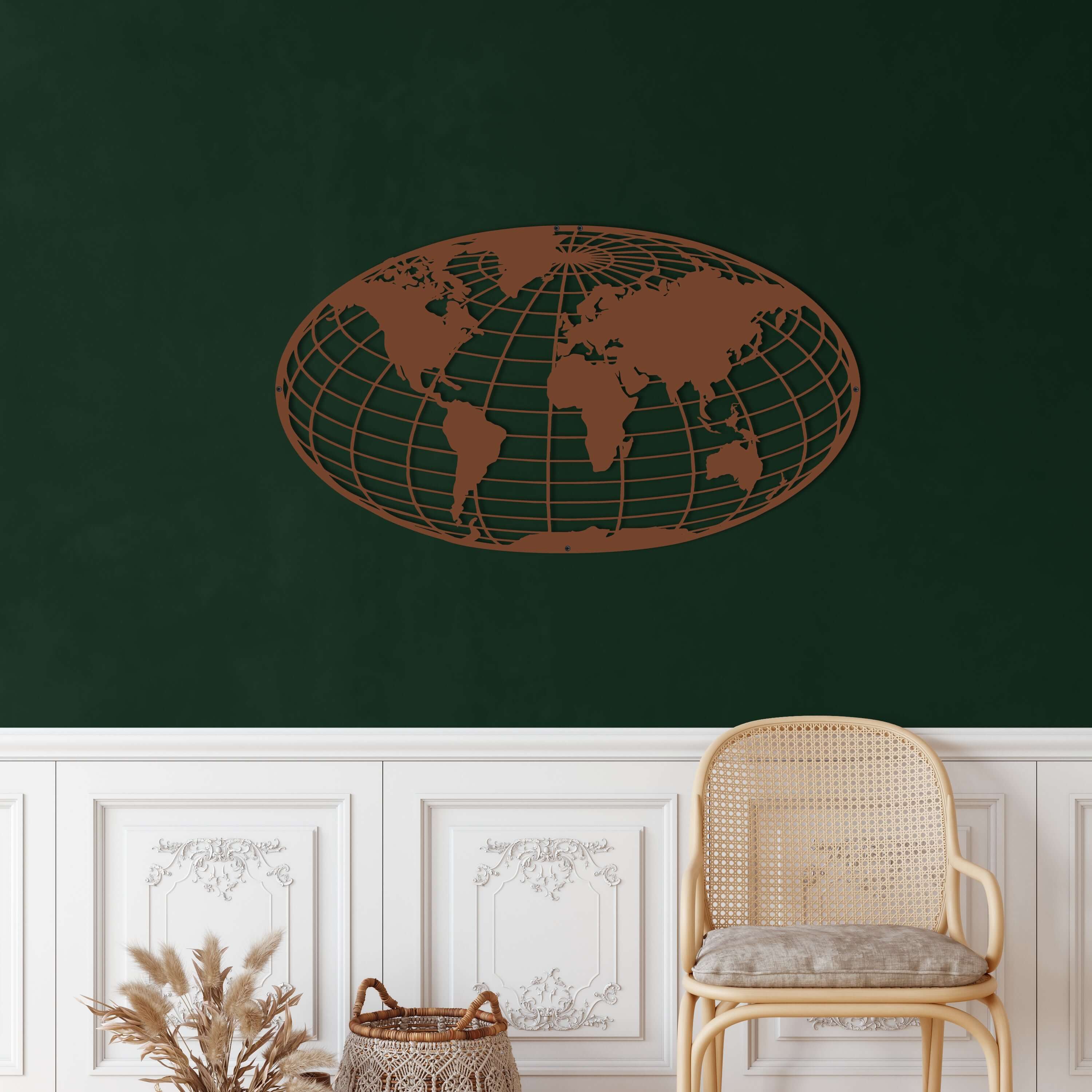 World Map Meridian Metal Wall Art