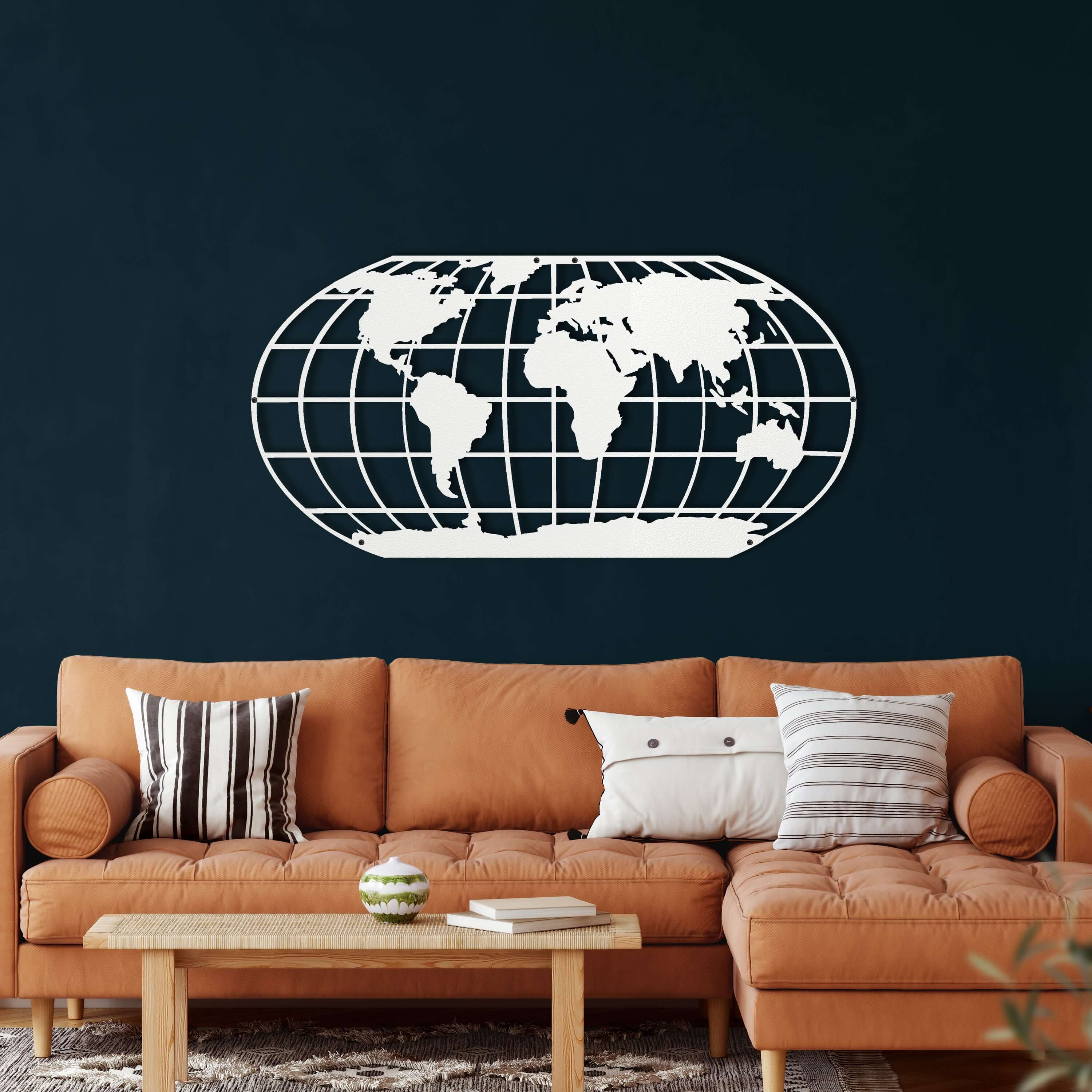 World Map Meridian Metal Wall Art