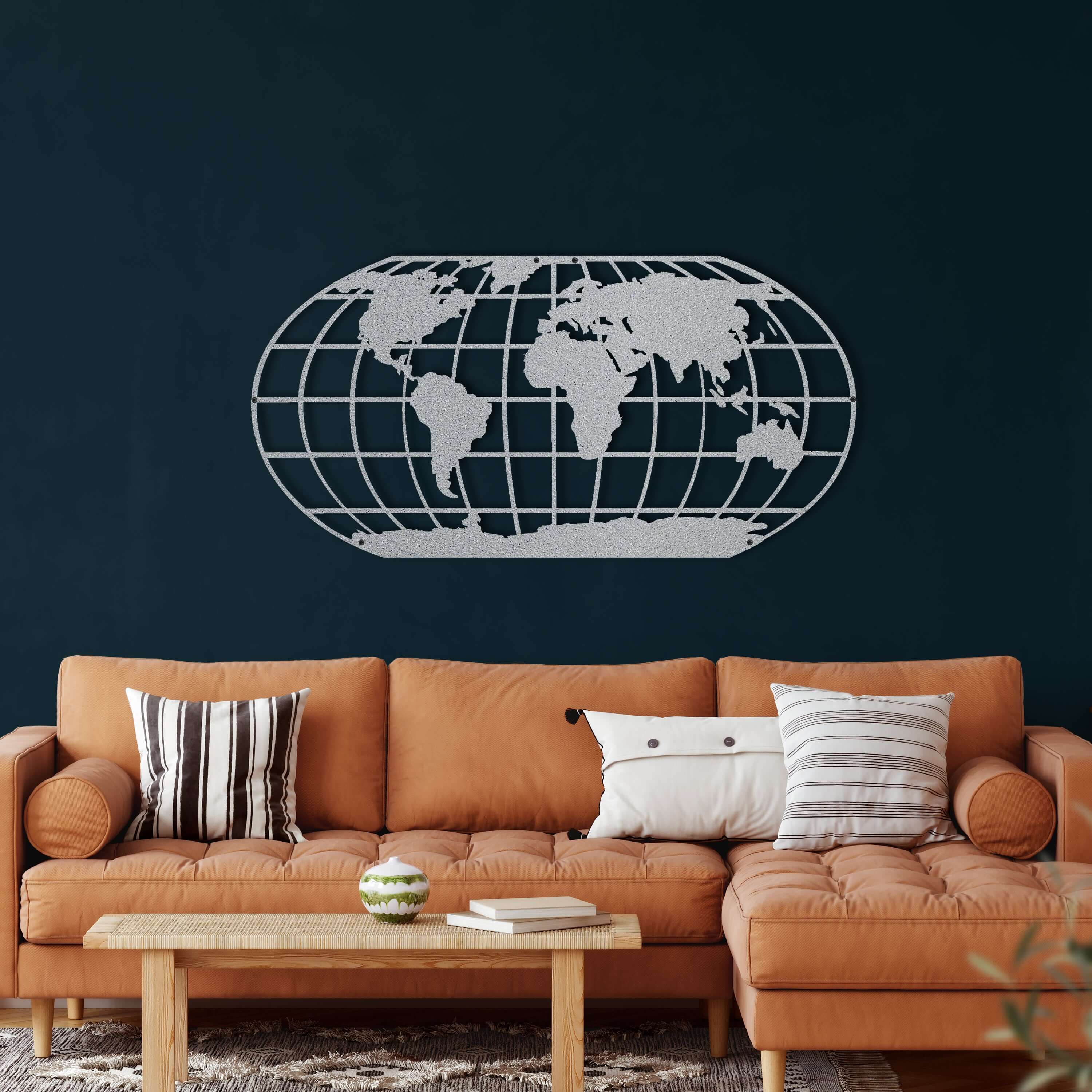 World Map Meridian Metal Wall Art