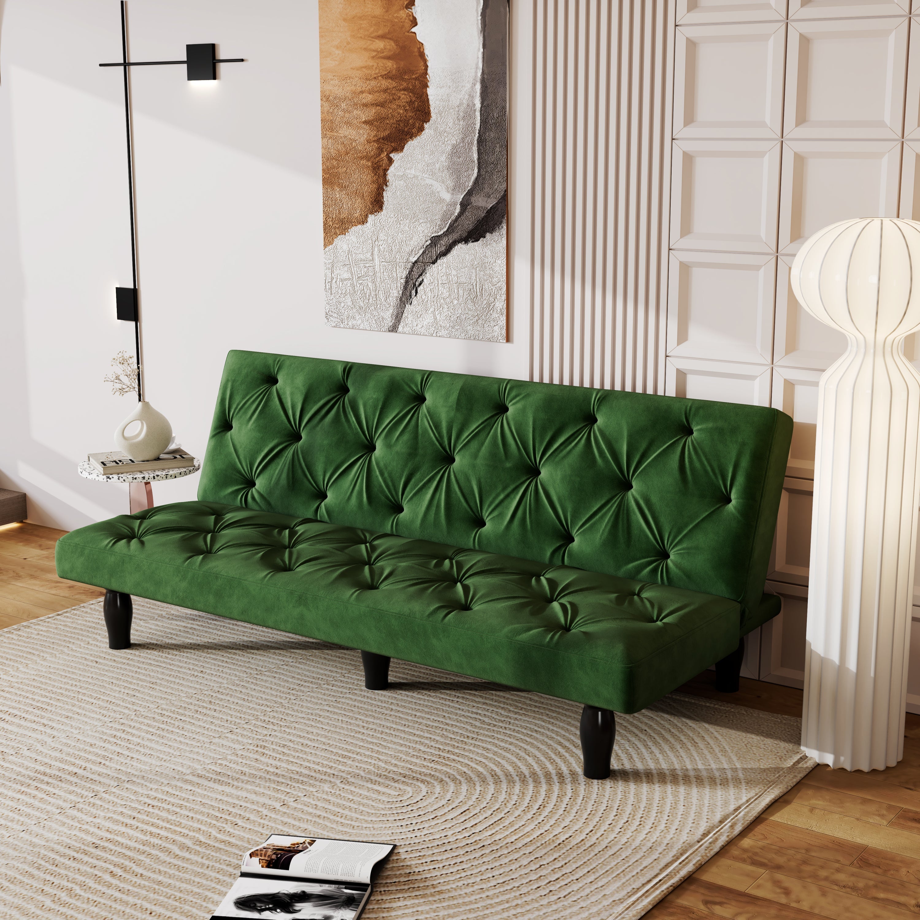 Sofa Magic: 66" Green Velvet Sofa Bed Transforms into a Comfortable Sleeping Space, Perfect for Family Living Rooms, Apartments, and Bedrooms