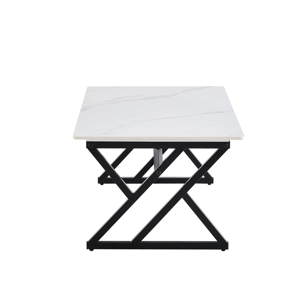 A coffee table made of rock slab material, with a smooth and natural surface that complements the modern design of the black metal legs, making it suitable for living rooms of all sizes.47*23.6