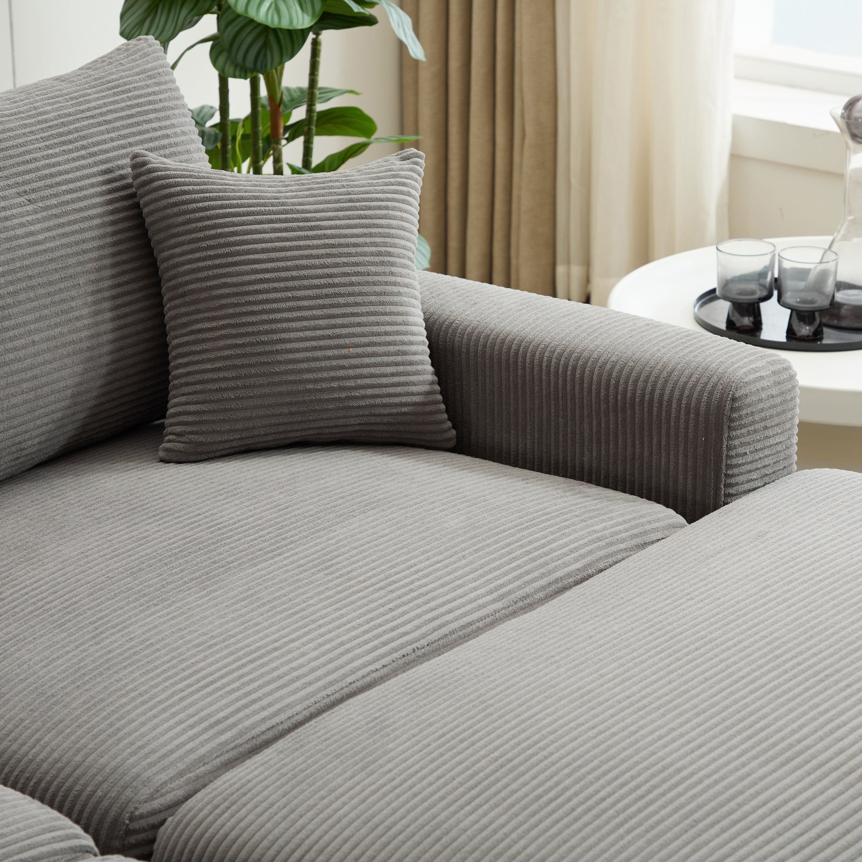 Modern Sectional Couch , 2 Pieces Corduroy Couch Cushion Covers , Soft Stretch Sofa Slipcovers with 2pcs Pillows