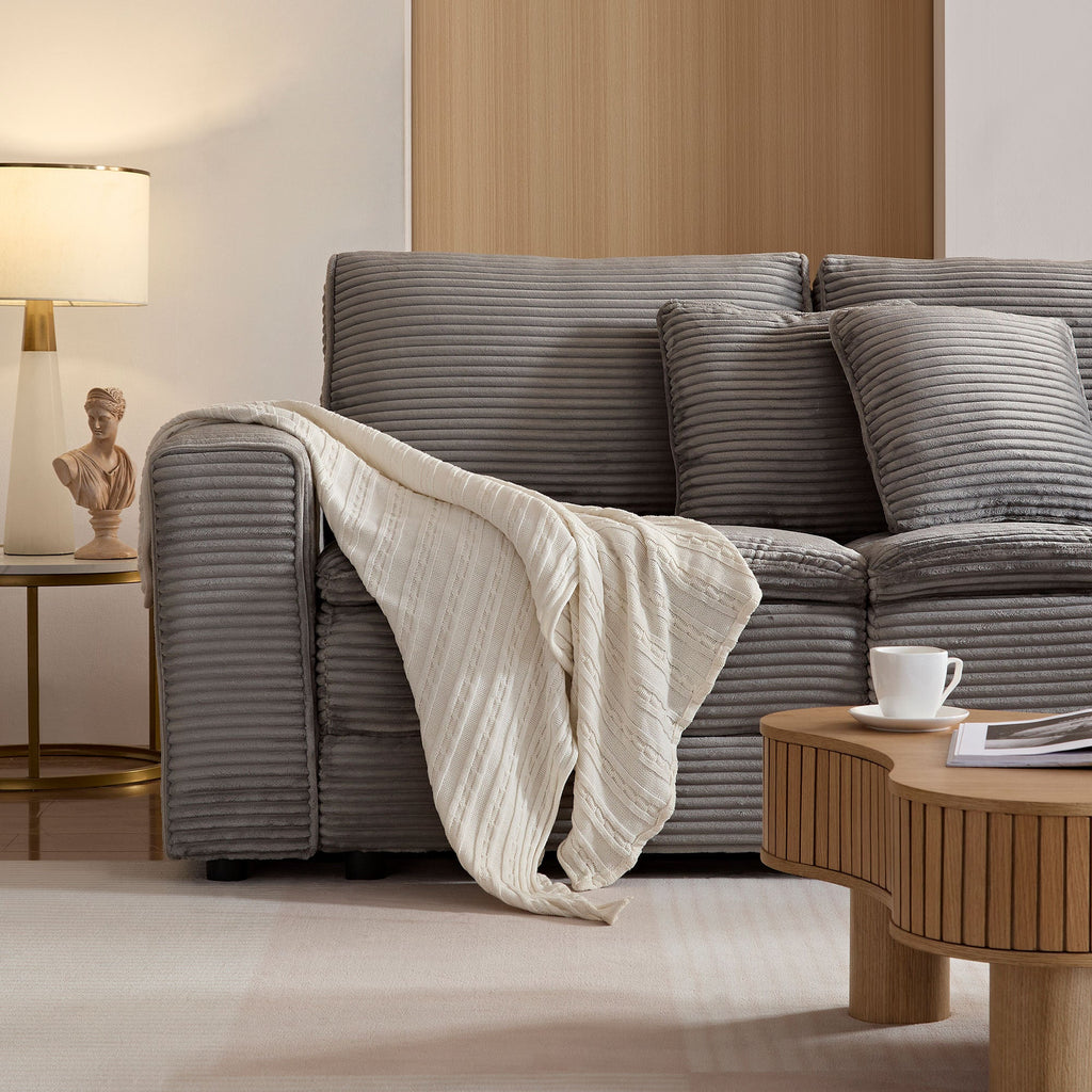 4 Seats(complimentary 2 pillows),Oversized Sectional Sofa,L Shaped Corner Couch with Detachable Seat & Back Cushion, Corduroy Upholstery Convertible Sleeper Sofa&Couch for Living Room