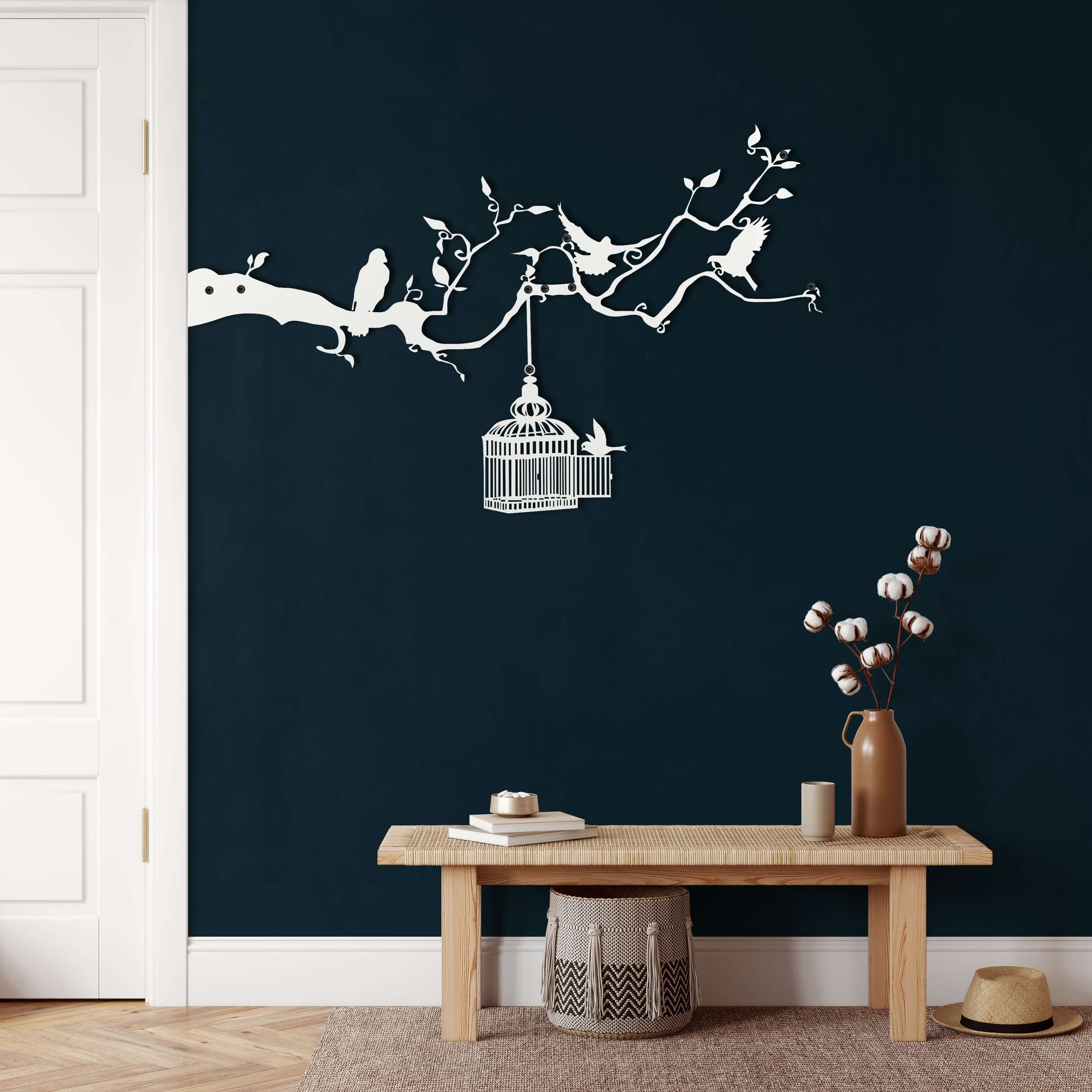 Birds and Cage Metal Wall Art
