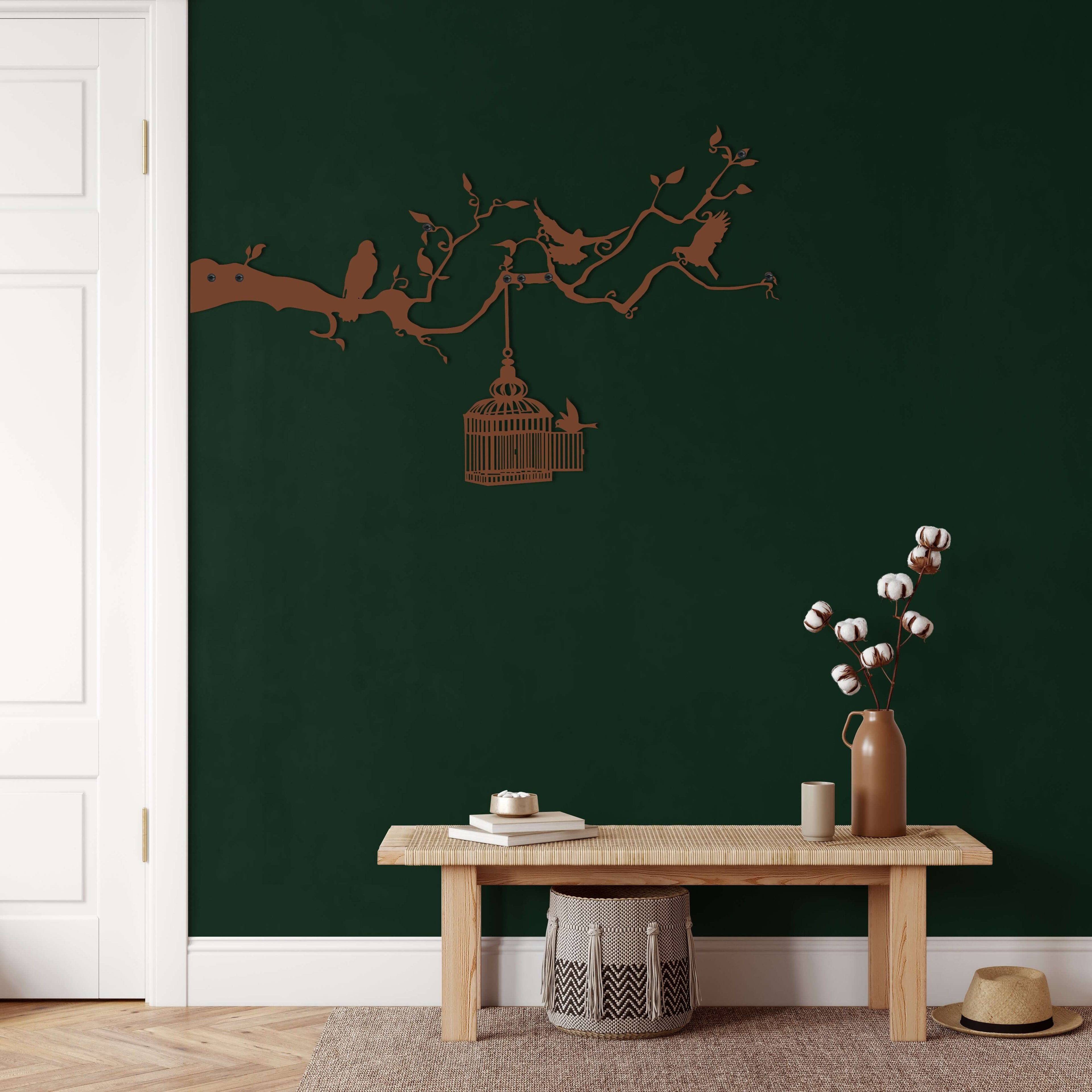 Birds and Cage Metal Wall Art