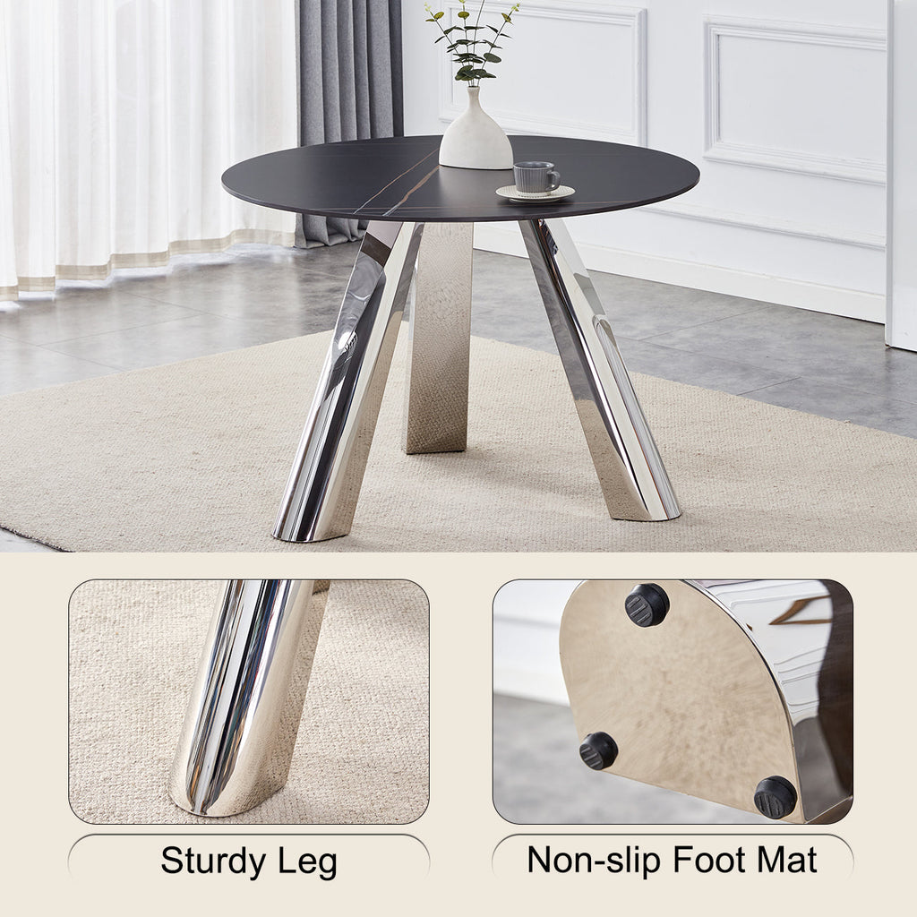 42' Luxury Sintered Stone Table: 0.45' Durable Top + 6' Steel Legs,350lb Capacity, Stain/Heat-Resistant Black Veined Surface - Modern Minimalist DesignW1512S00111