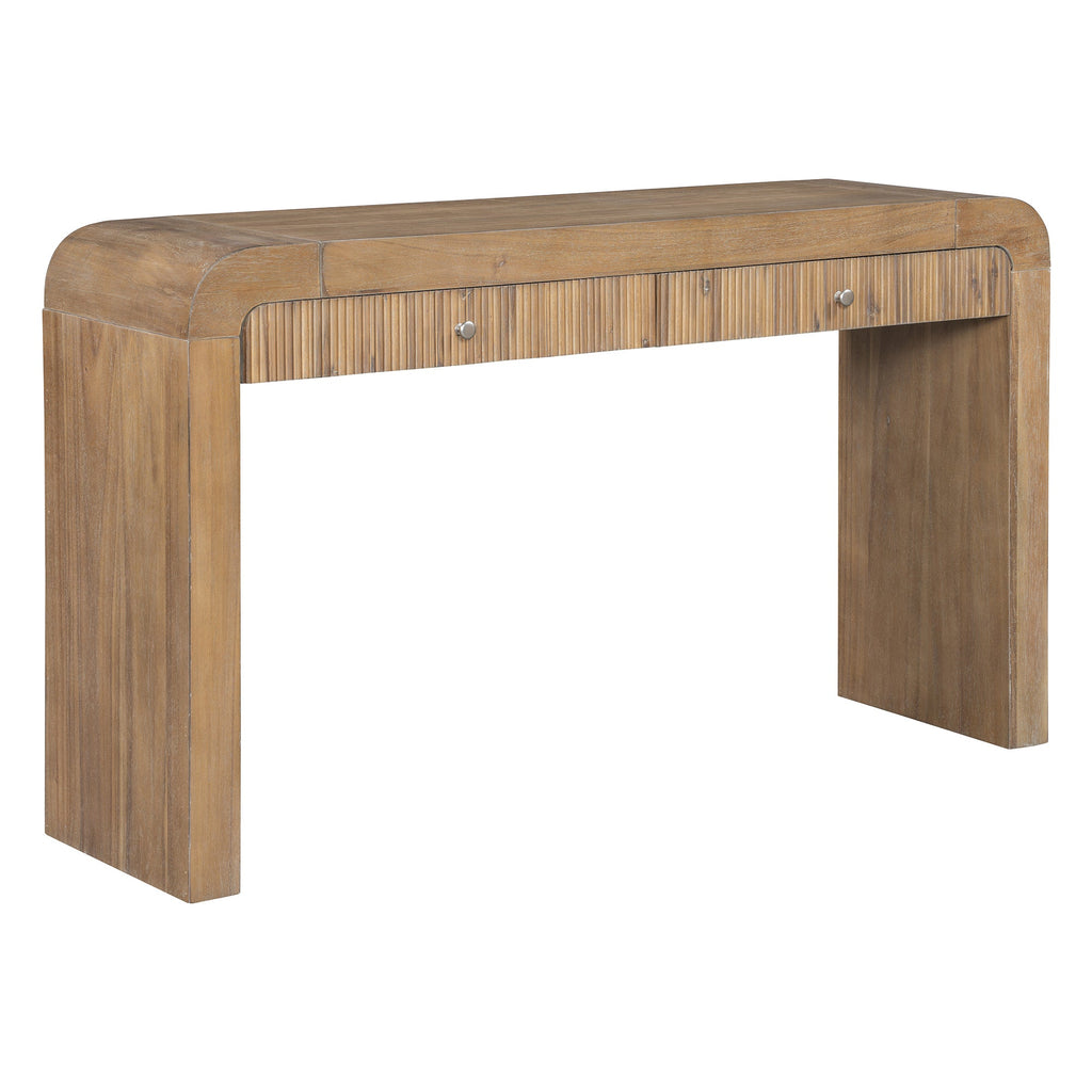 TREXM Rustic Console Table with Fluted Drawer Front, Entryway Table with Curved Corners & Thick Legs, Sturdy Sofa Table for Hallway & Living Room (Natural)