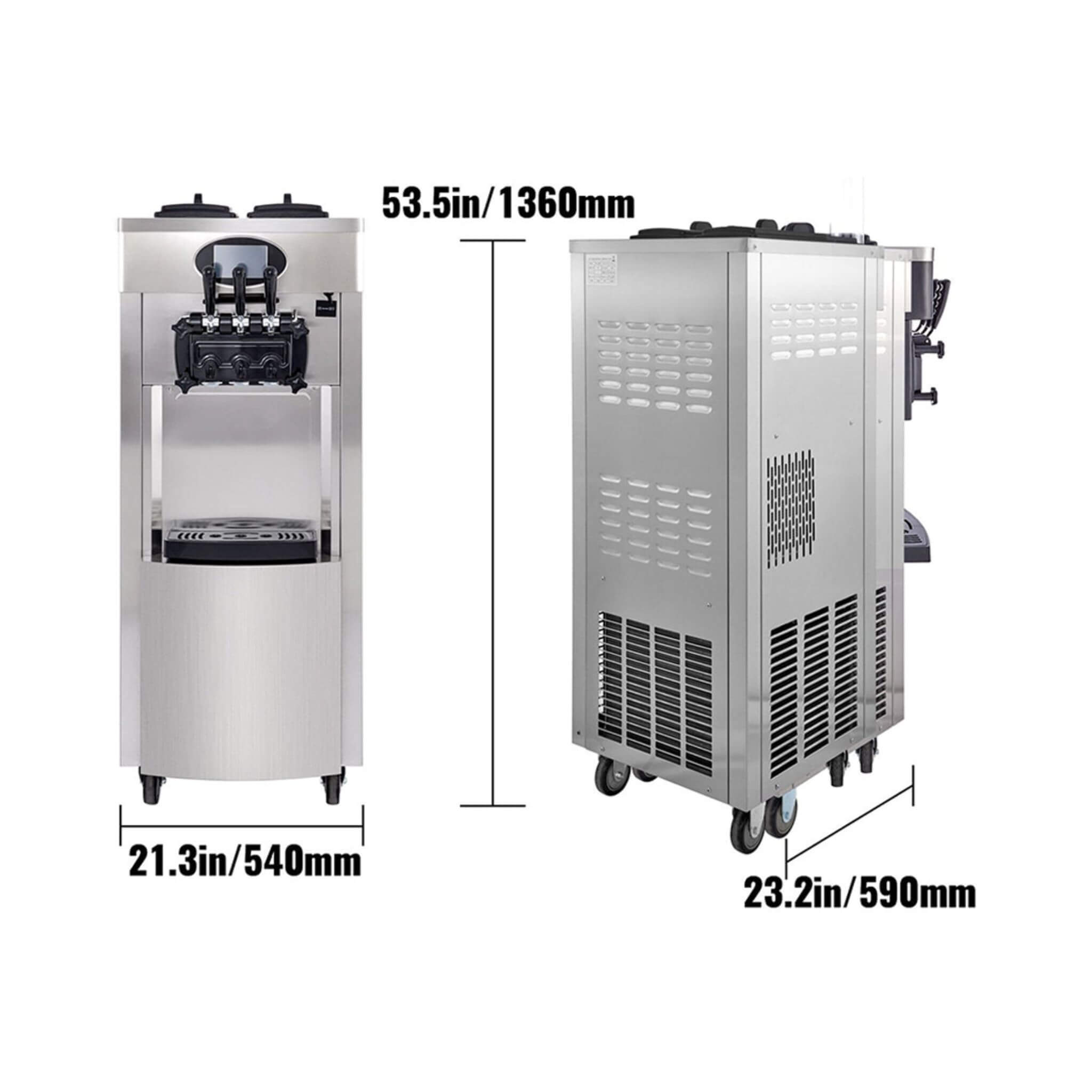 53" Freestanding 3-Flavors Commercial Soft Serve Yogurt Ice Cream Machine Maker With Auto Clean (SAK74031)