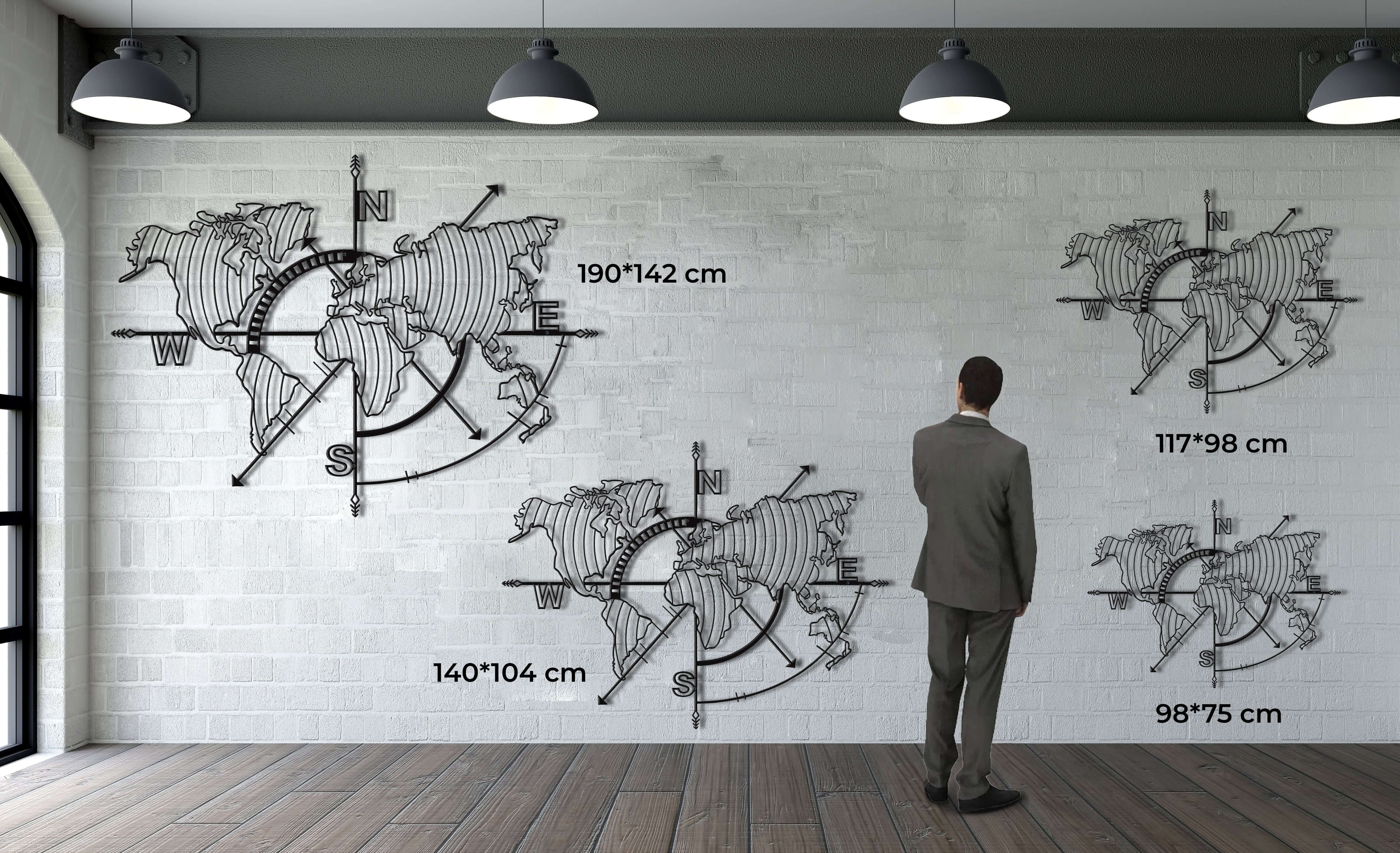World Map Meridians Metal Wall Art