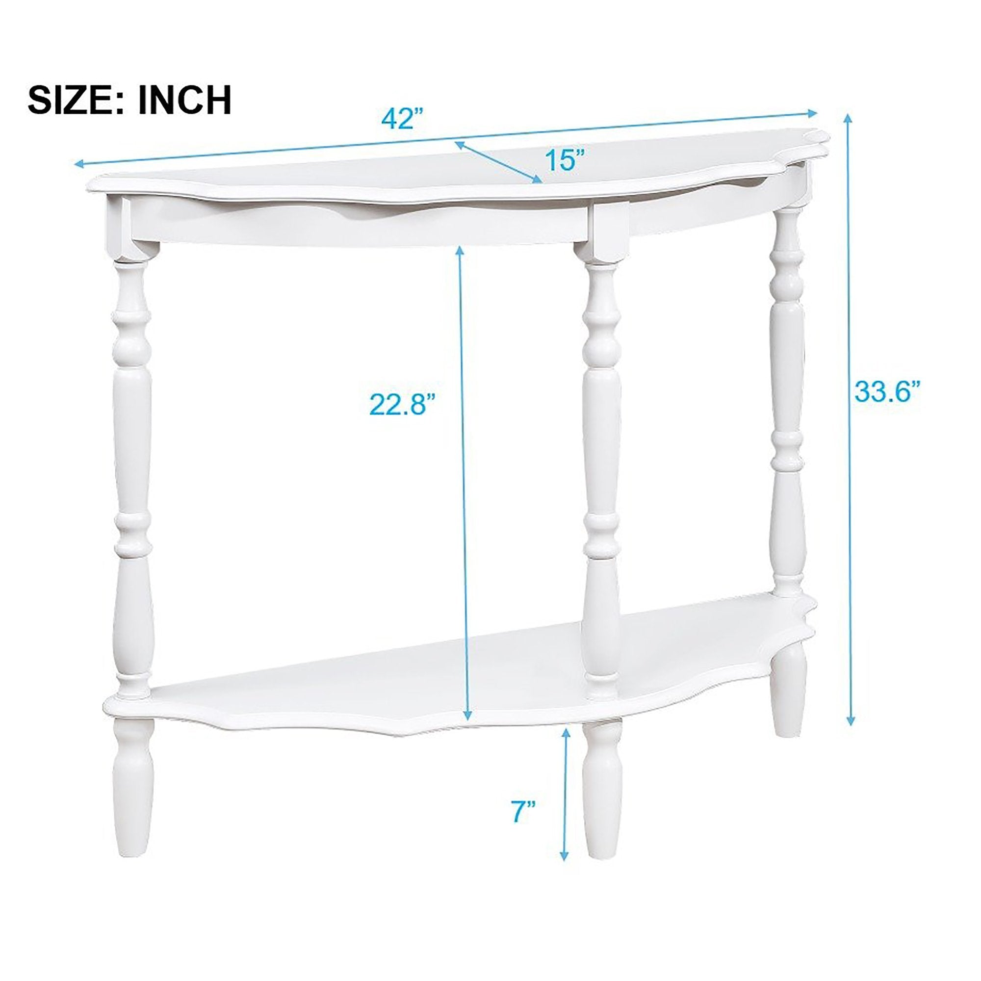 42'' Retro Circular Curved Half-Moon Console Table with Cloud Design Top and Open Shelf Solid Wood Frame and Legs, Milk White