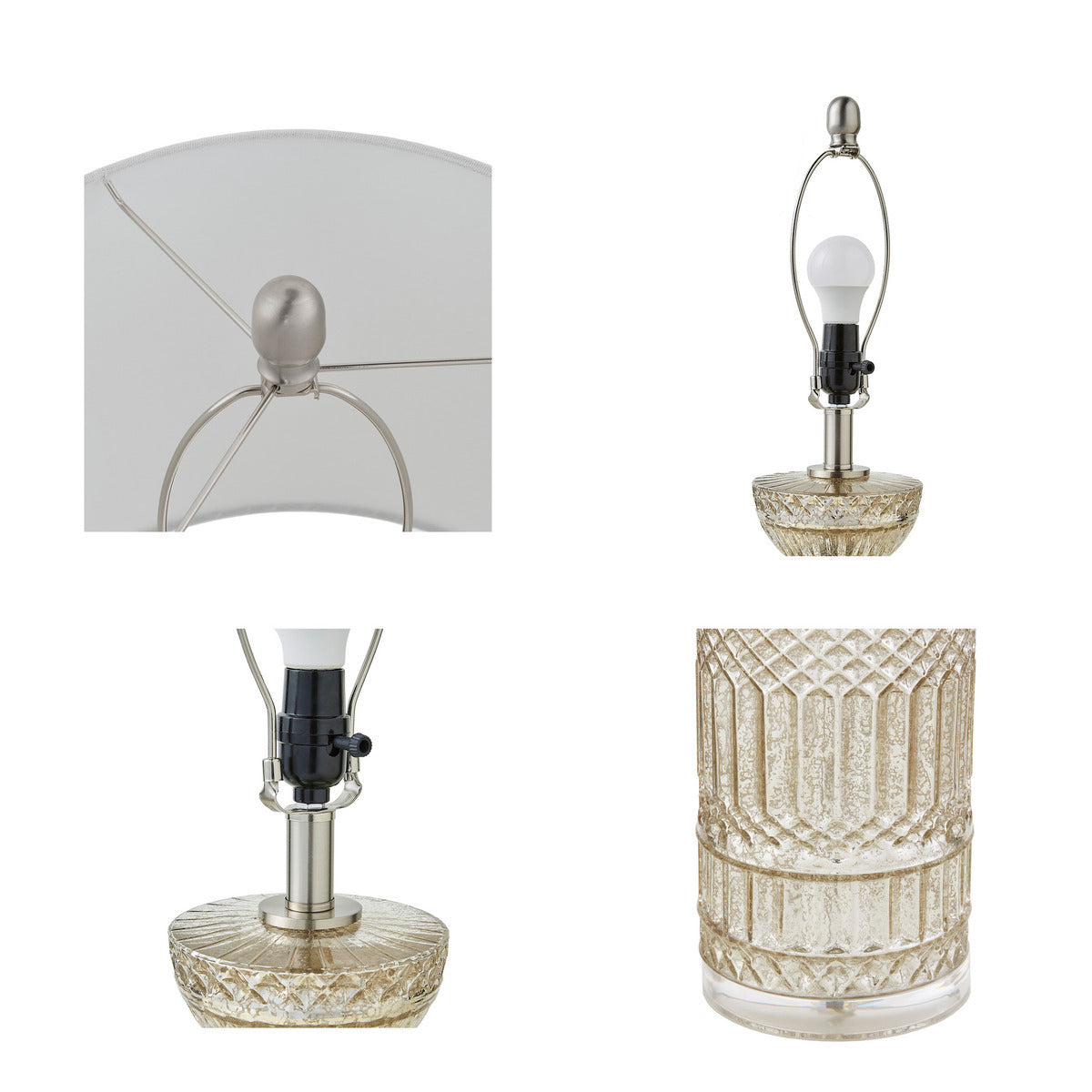 Textured Glass and Acrylic Base Table Lamp Antique Silver See below