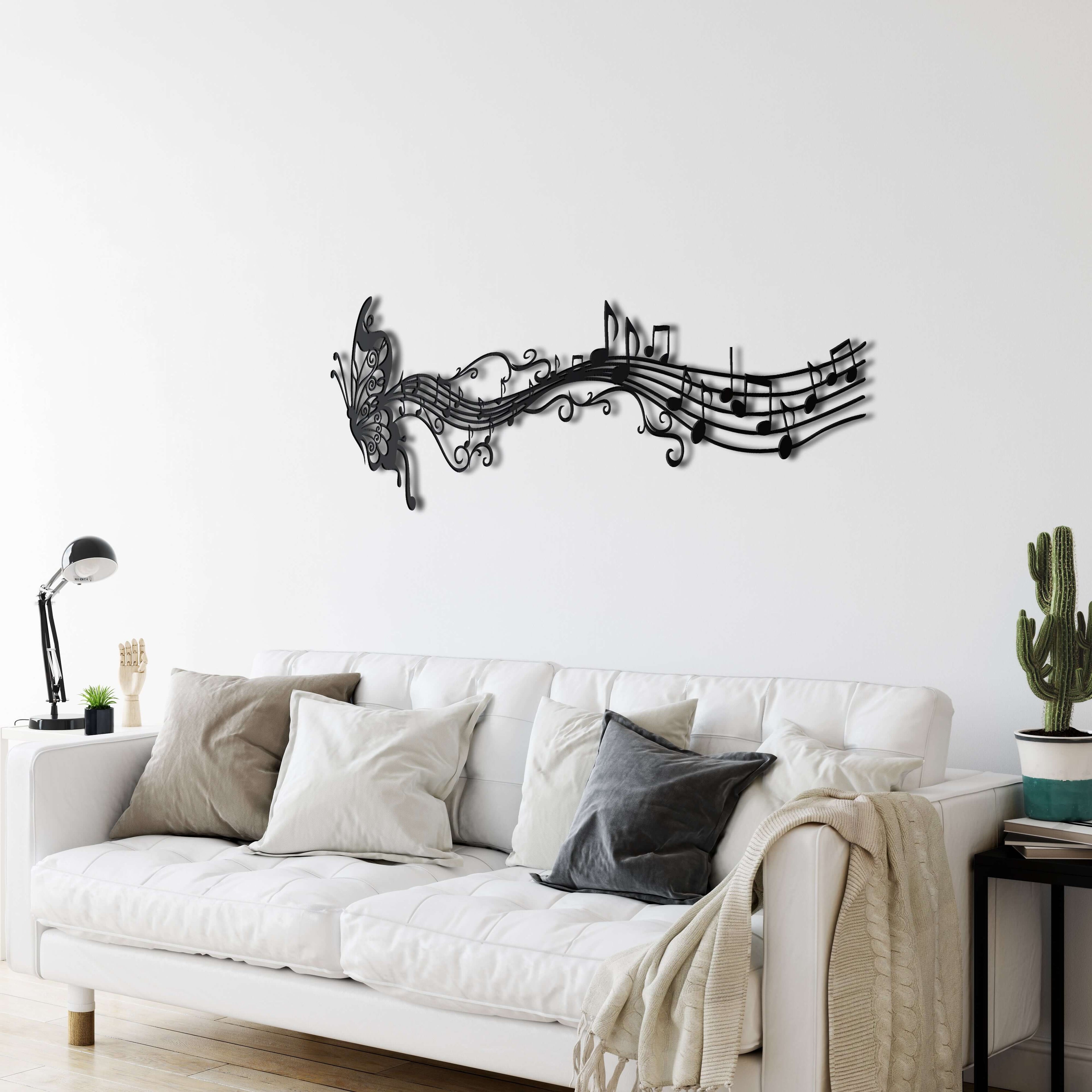 Butterfly and Melody Notes Metal Wall Art